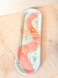 Pink & White Confetti Ceramic Oval Tray — Handbuilt Stoneware with Wave Glaze