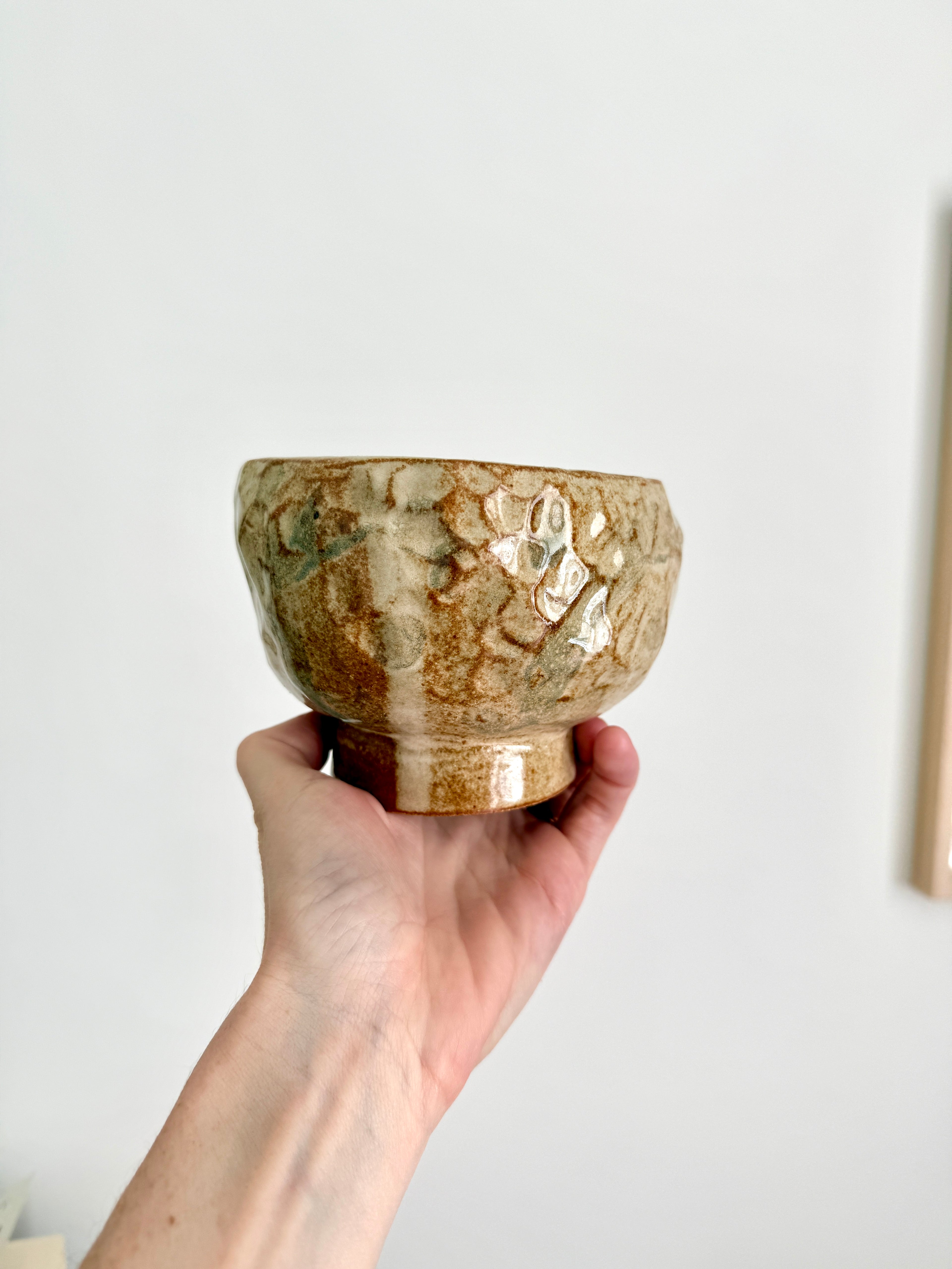 Rustic Ash Glaze Ceramic Pedestal Bowl — Handbuilt Stoneware