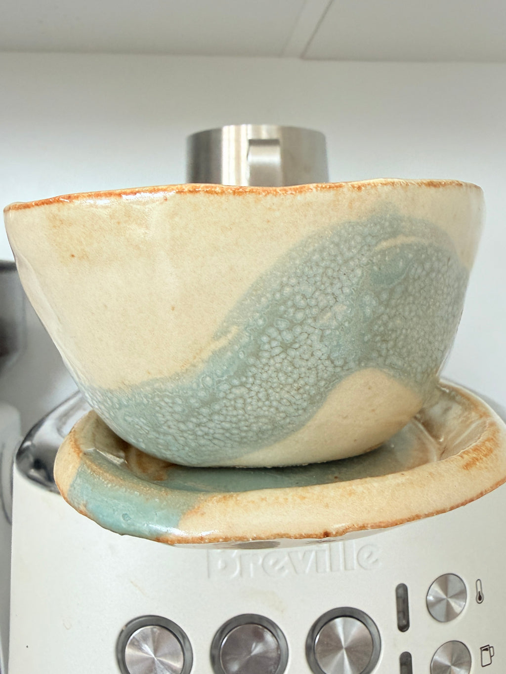 Blue & White Ceramic Latte Cup — Handbuilt Stoneware, Two Sizes