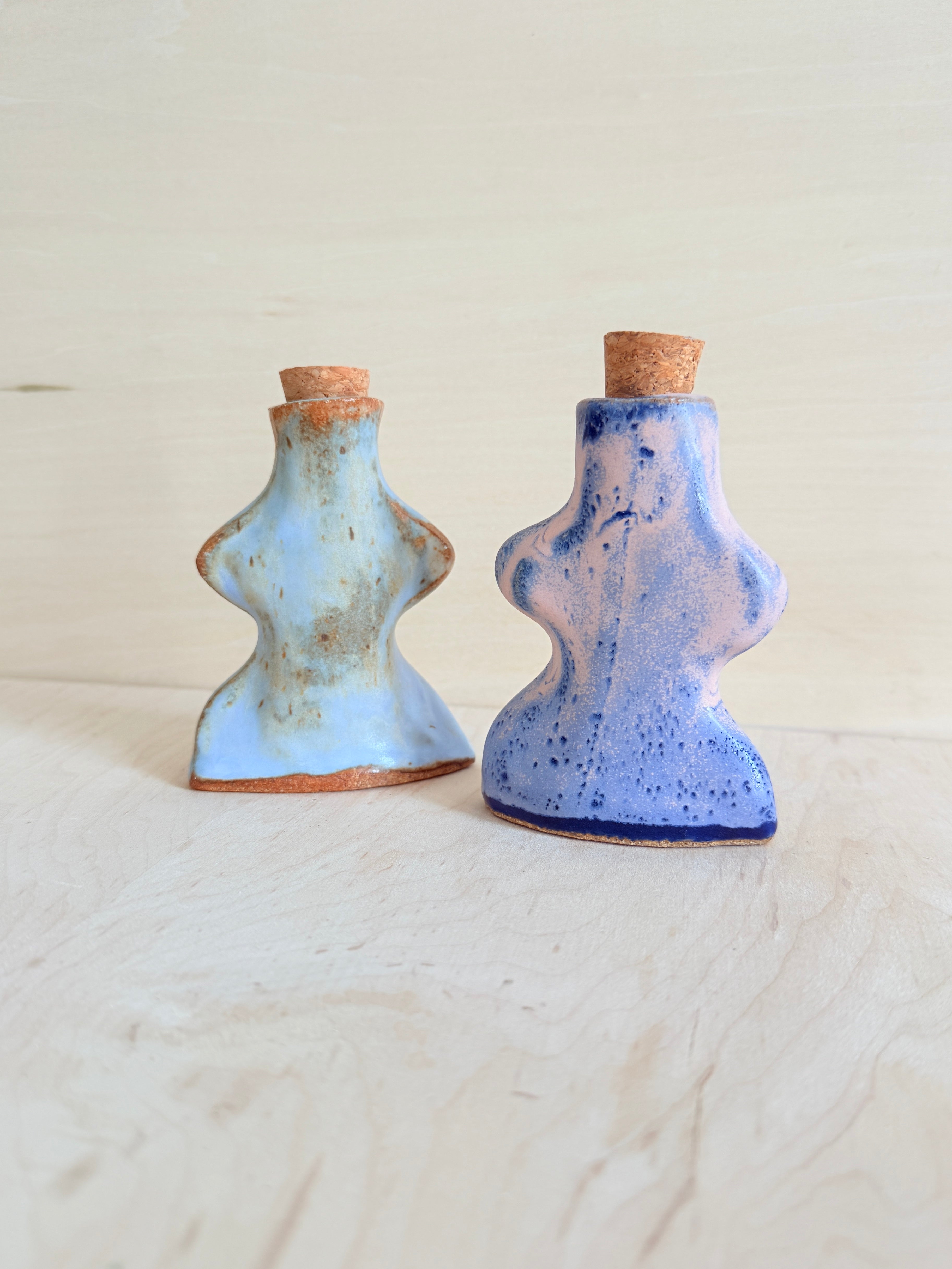 Wavy Body Ceramic Vessel — Handbuilt Stoneware, Lavender,Blue & Pink or Lime