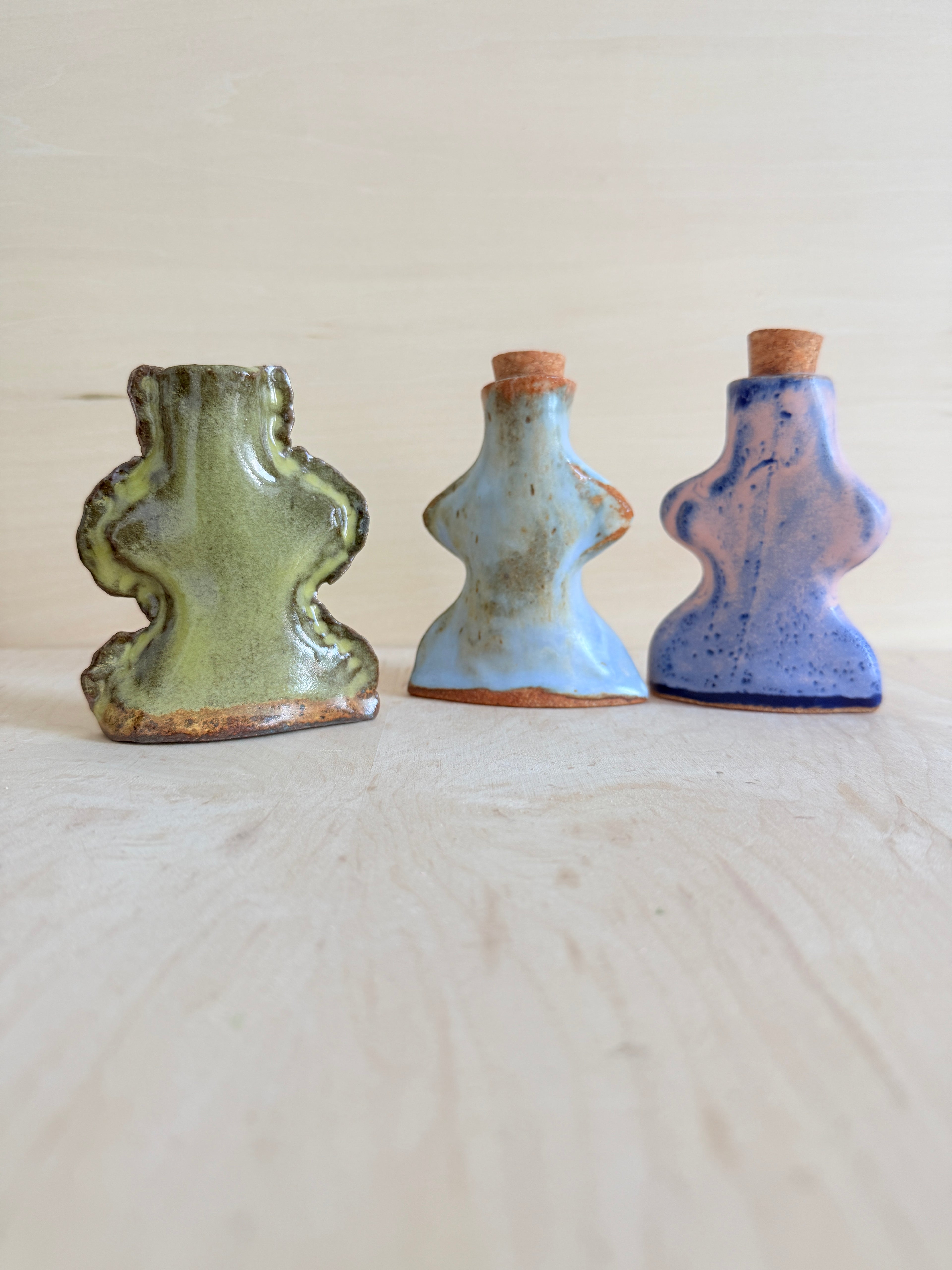 Wavy Body Ceramic Vessel — Handbuilt Stoneware, Lavender,Blue & Pink or Lime