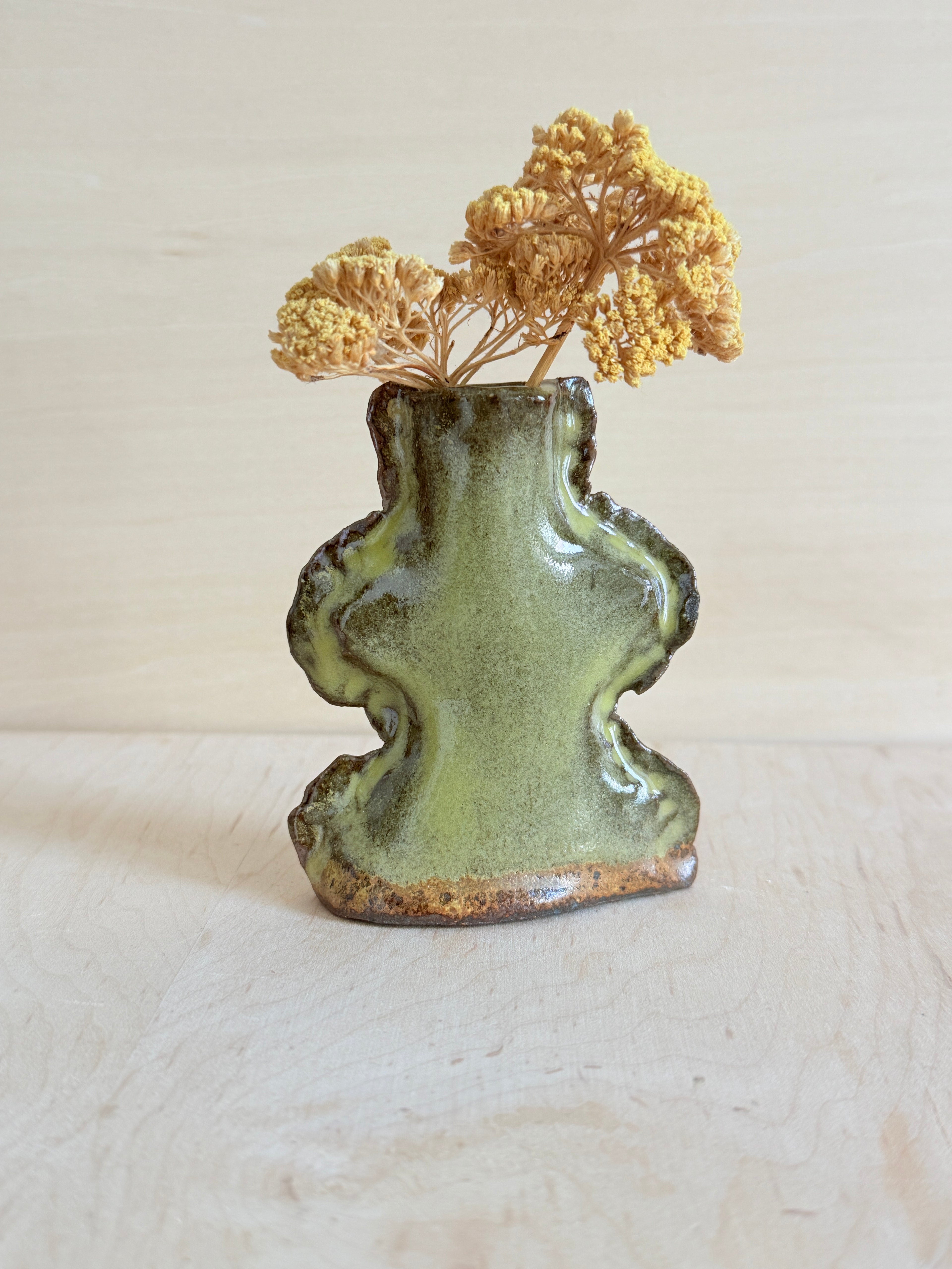 Wavy Body Ceramic Vessel — Handbuilt Stoneware, Lavender,Blue & Pink or Lime