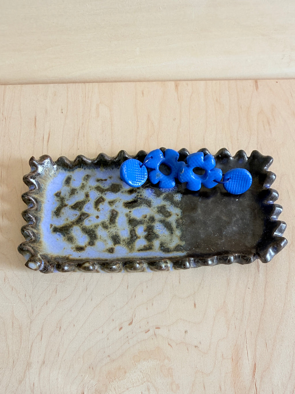 Metallic & Purple Ceramic Trinket Tray — Handbuilt Stoneware with Spiked Rim