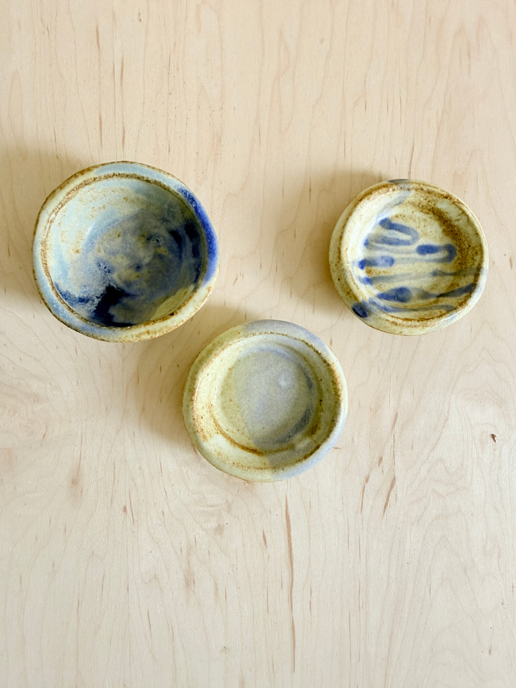 Cream & Blue Ceramic Mini Trinket Dish — Handbuilt Stoneware, Three Patterns