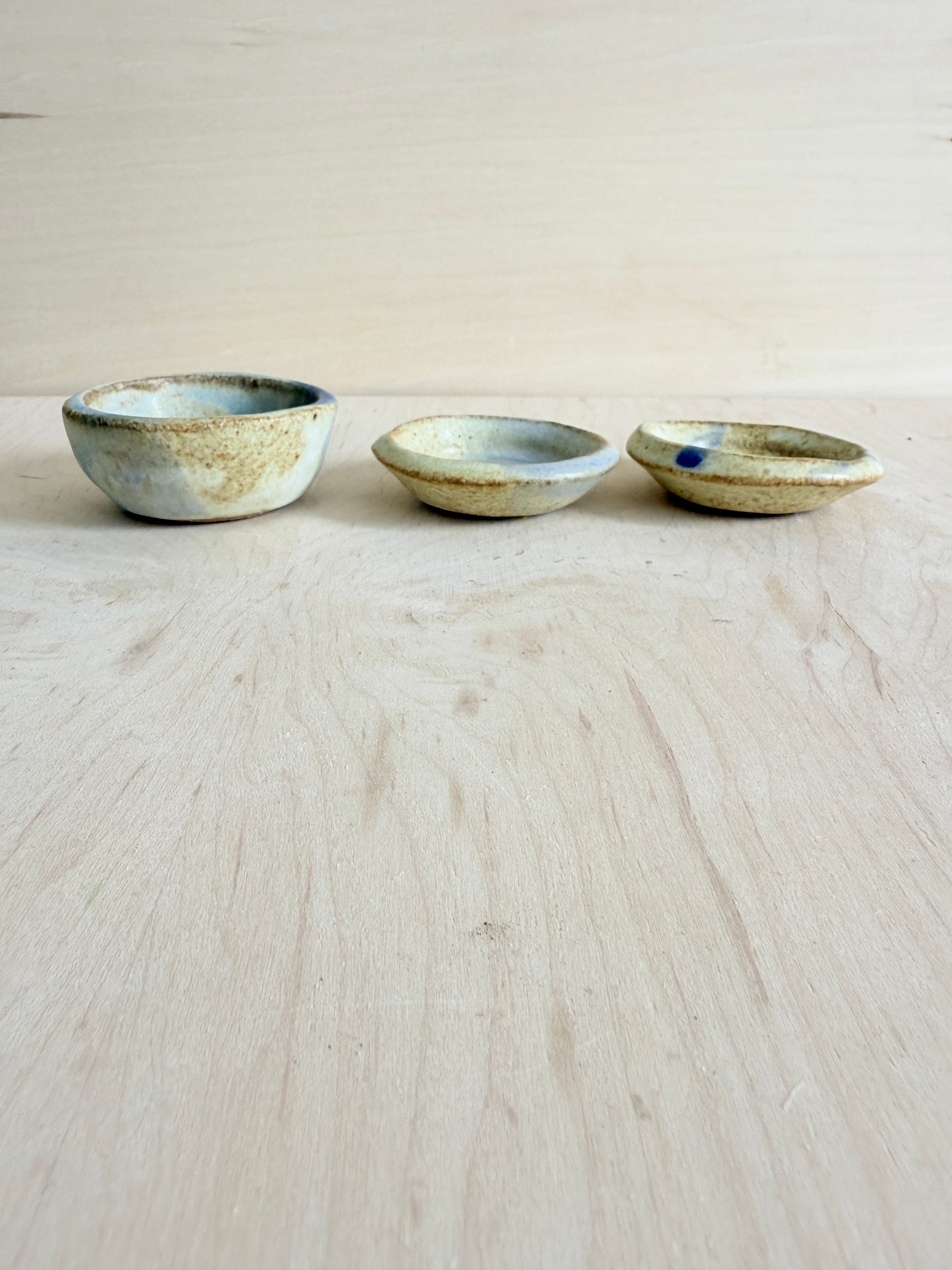 Cream & Blue Ceramic Mini Trinket Dish — Handbuilt Stoneware, Three Patterns