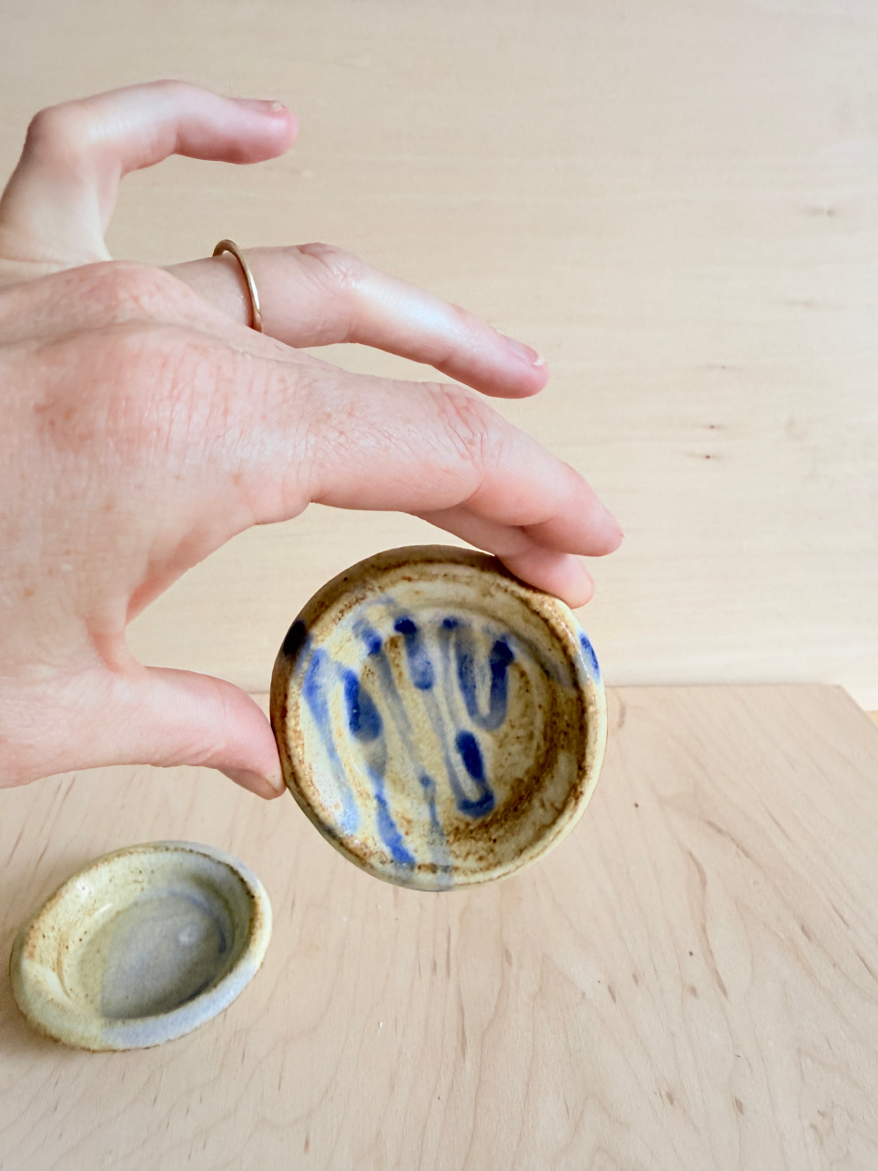 Cream & Blue Ceramic Mini Trinket Dish — Handbuilt Stoneware, Three Patterns