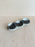Black & White Ceramic Triple Dish — Handbuilt Stoneware Linked Trinket Tray