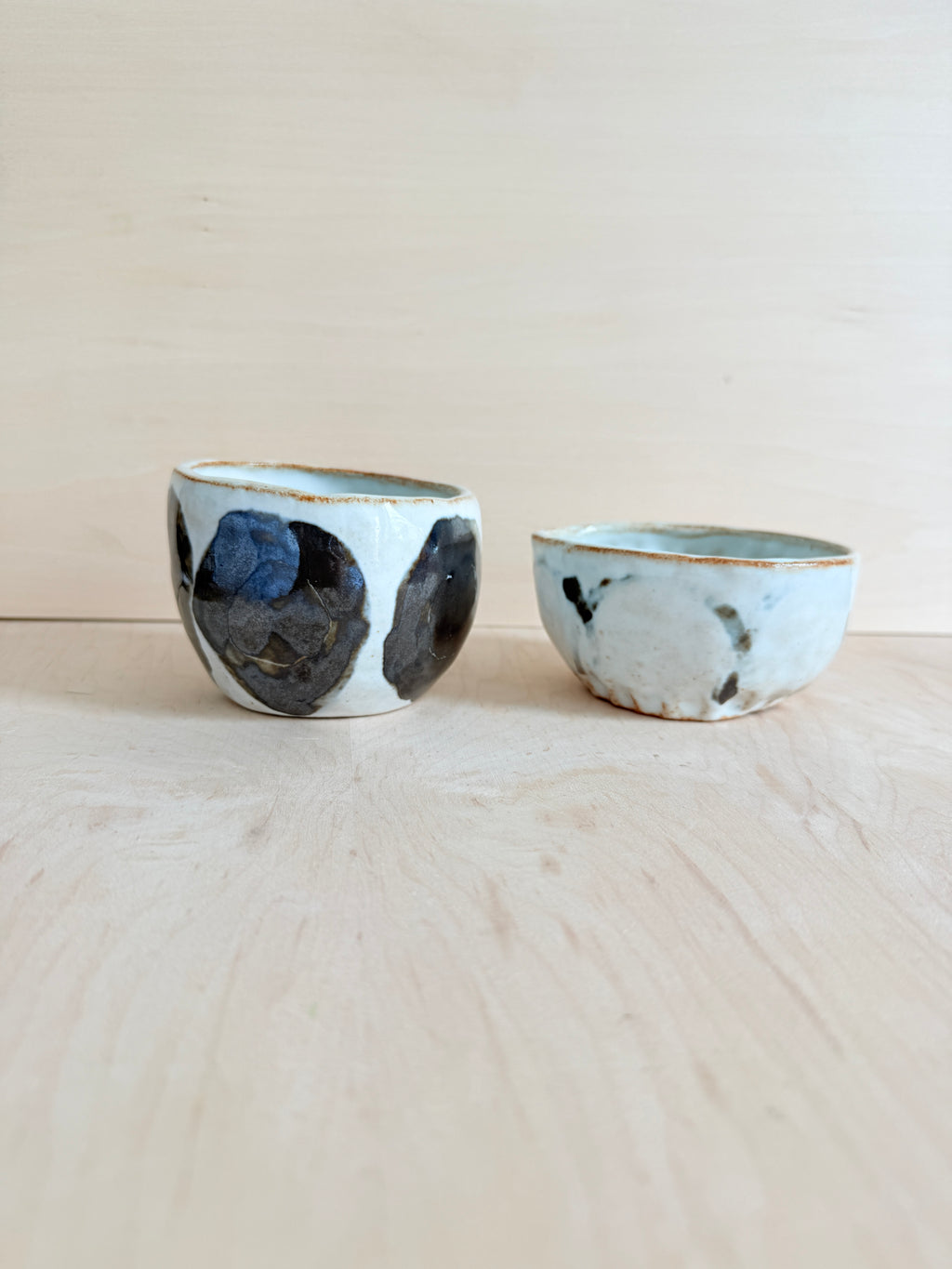 White & Black Ink Ceramic Latte Cup — Handbuilt Stoneware, Two Styles