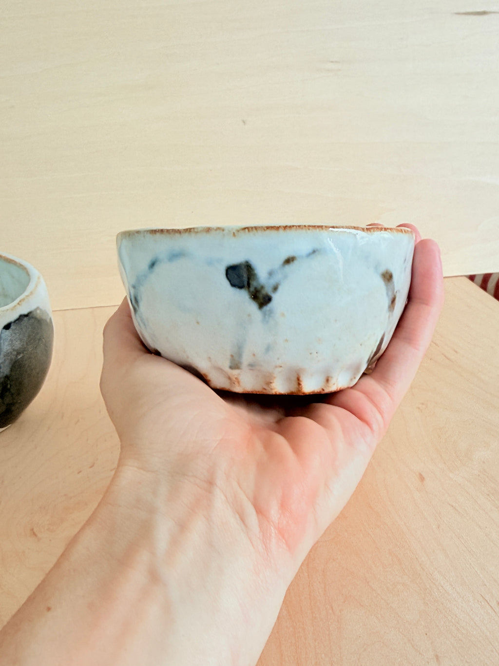 White & Black Ink Ceramic Latte Cup — Handbuilt Stoneware, Two Styles