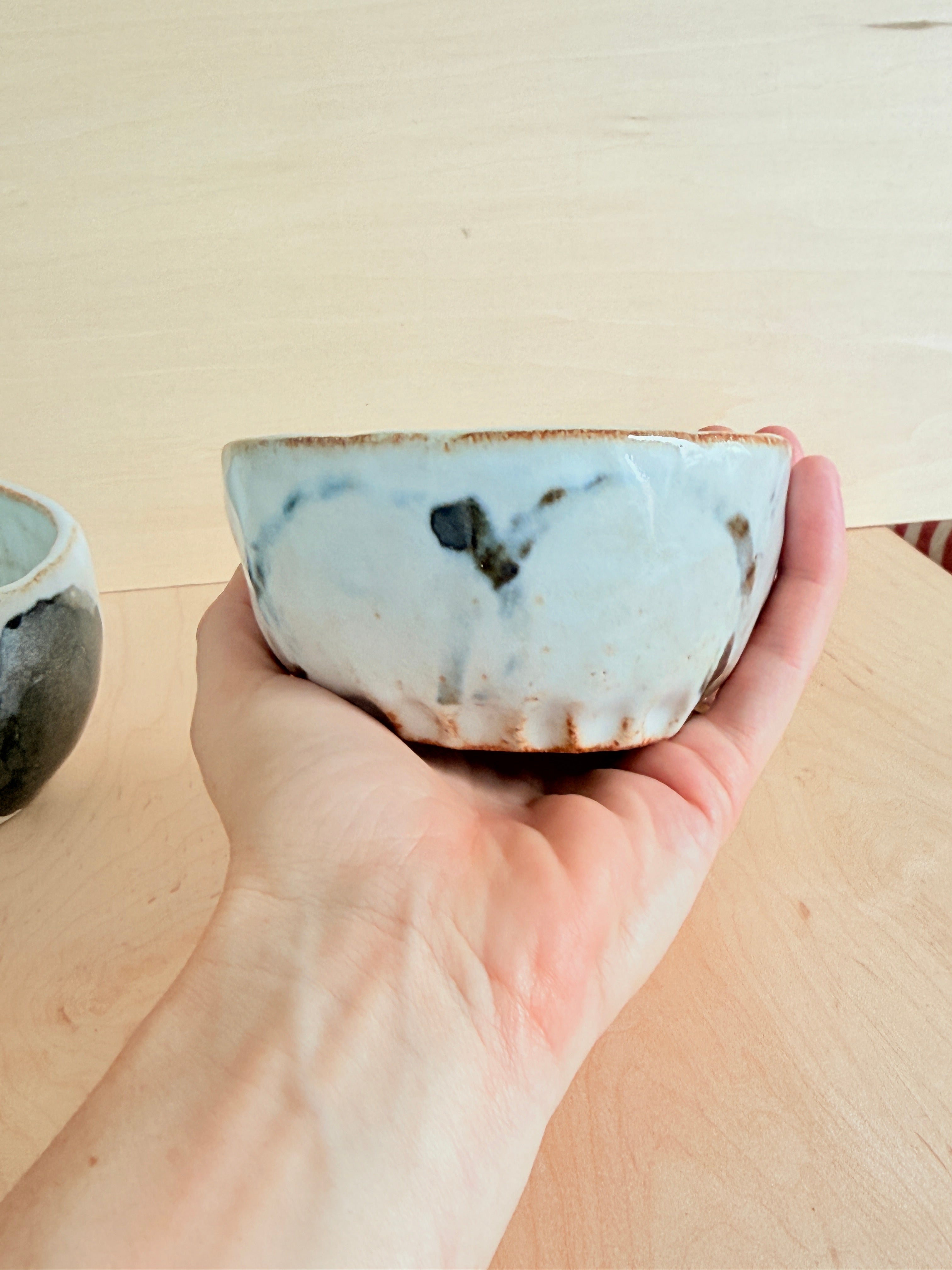 White & Black Ink Ceramic Latte Cup — Handbuilt Stoneware, Two Styles