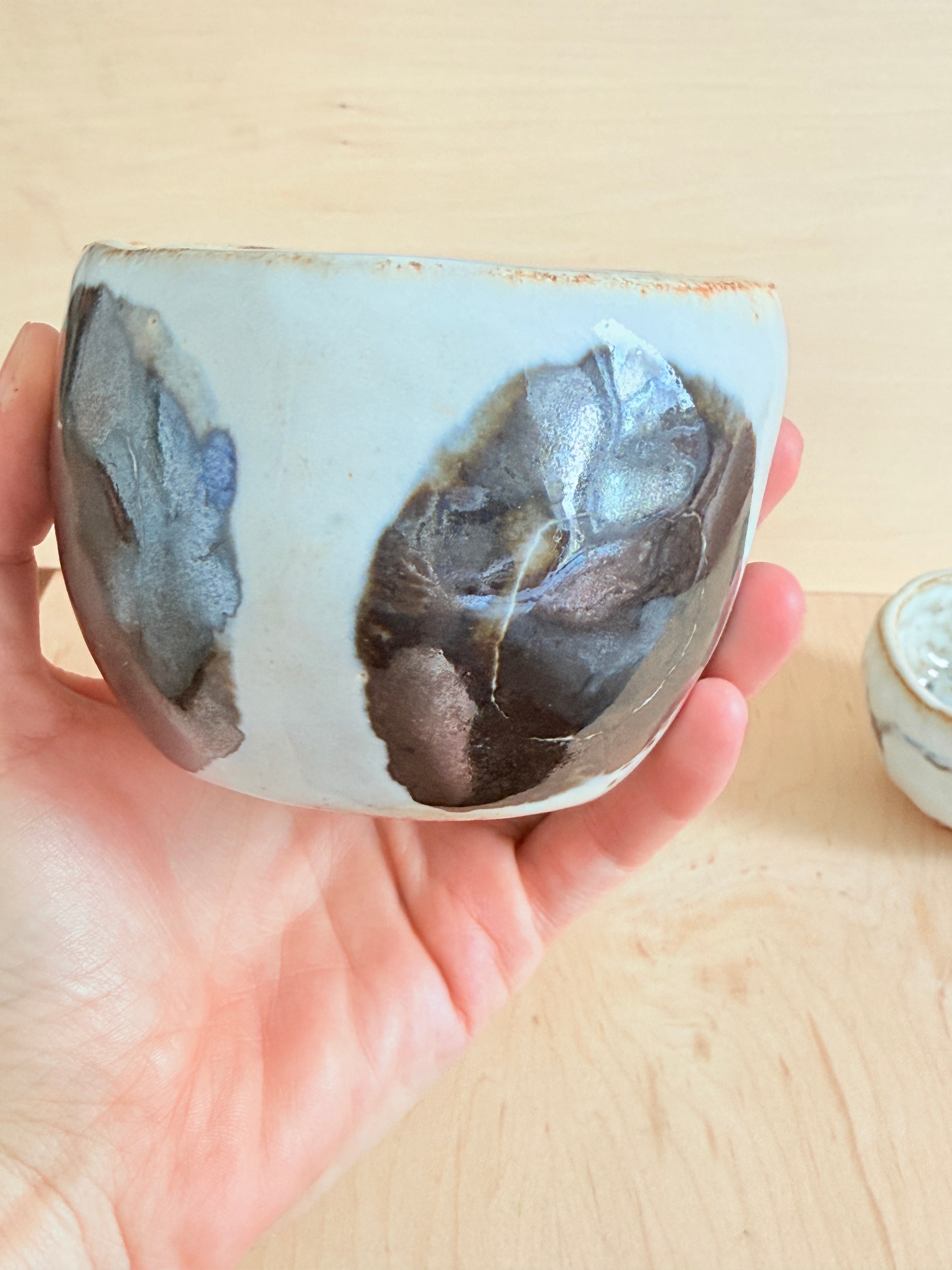 White & Black Ink Ceramic Latte Cup — Handbuilt Stoneware, Two Styles