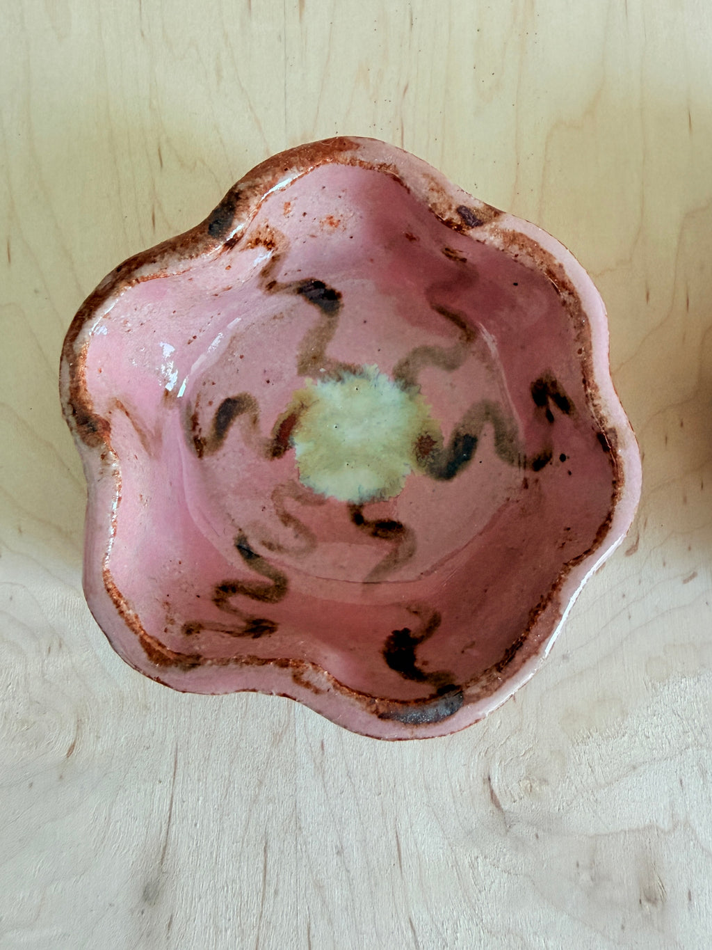 Pink Petal Ceramic Trinket Dish — Handbuilt Stoneware, Swirl or Floral Pattern