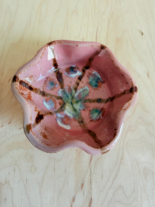 Pink Petal Ceramic Trinket Dish — Handbuilt Stoneware, Swirl or Floral Pattern