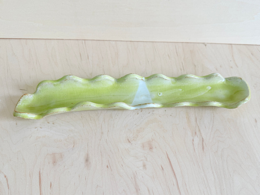 Chartreuse Wavy Ceramic Tray — Handbuilt Stoneware