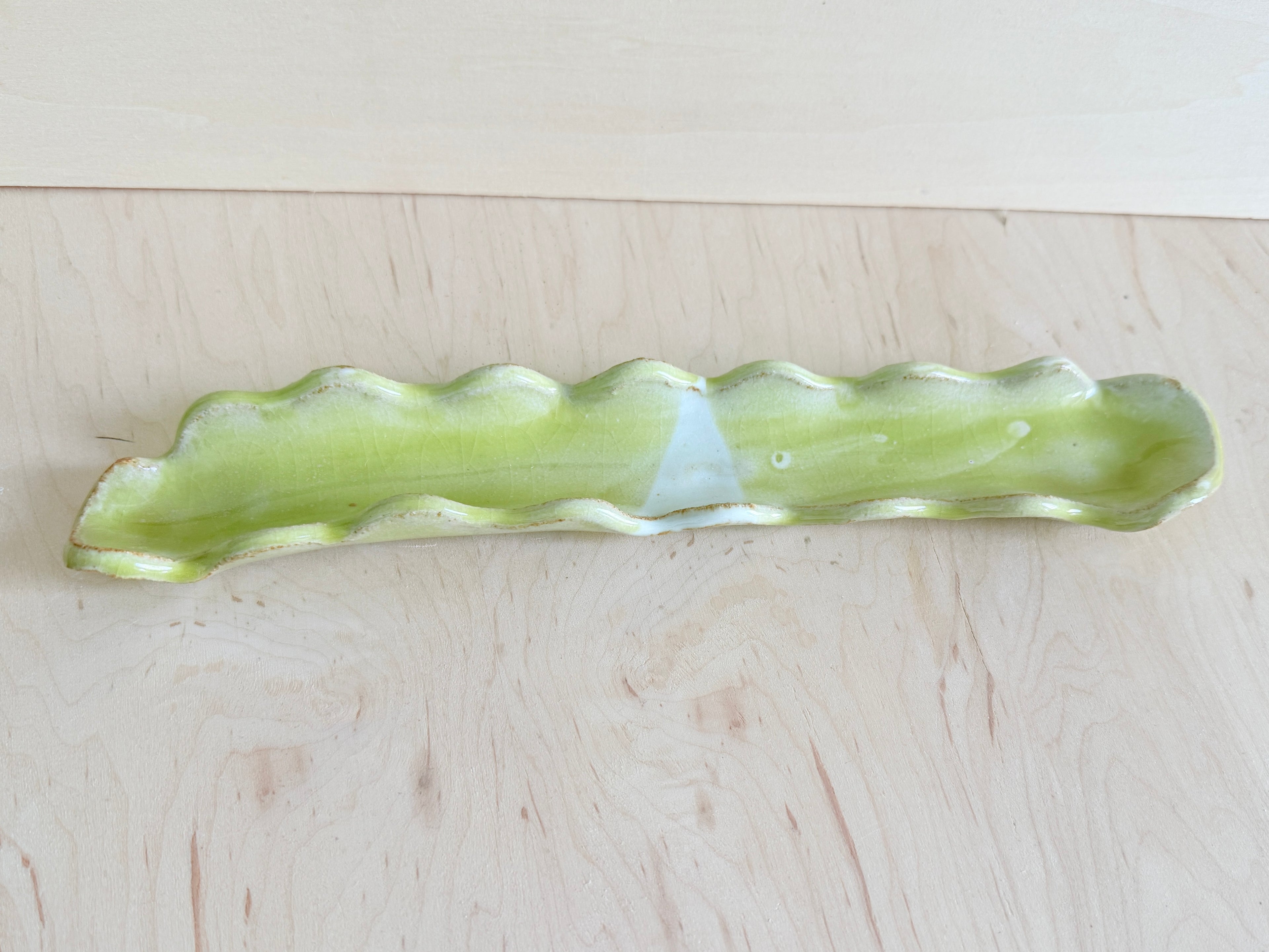 Chartreuse Wavy Ceramic Tray — Handbuilt Stoneware