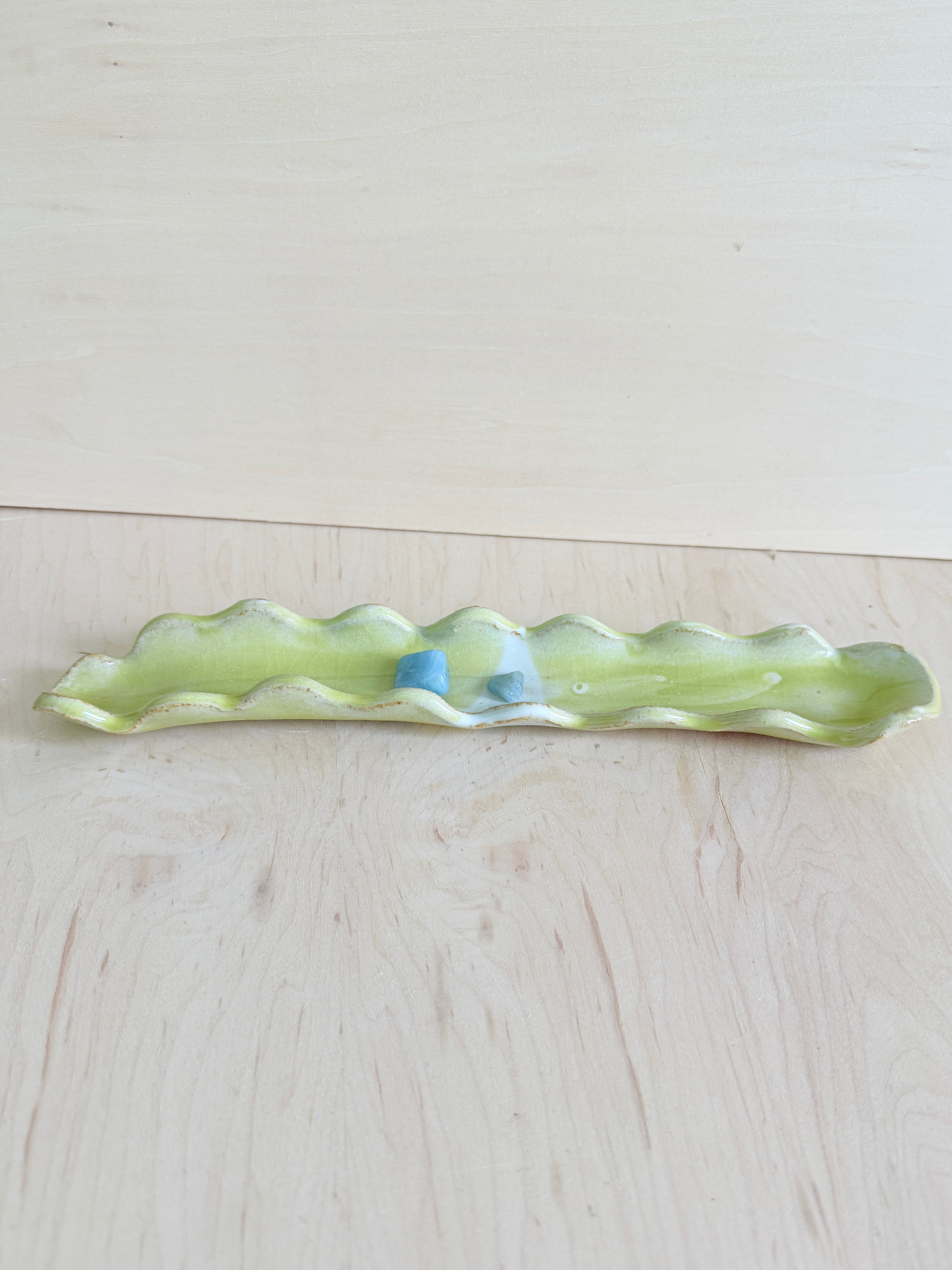 Chartreuse Wavy Ceramic Tray — Handbuilt Stoneware