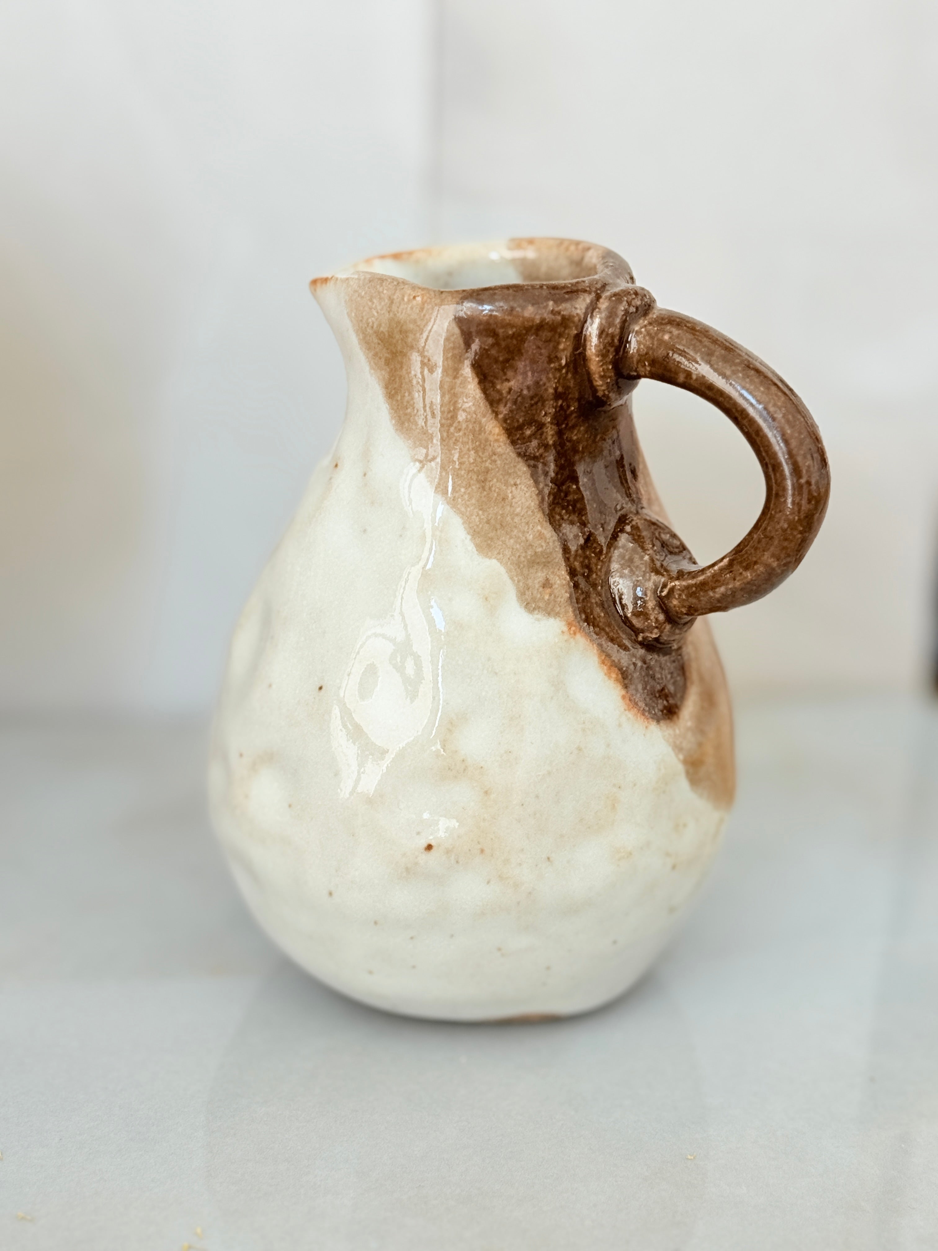 Handmade Stoneware Creamer | Brown Drip Glaze Milk Pitcher | Small Ceramic Creamer)