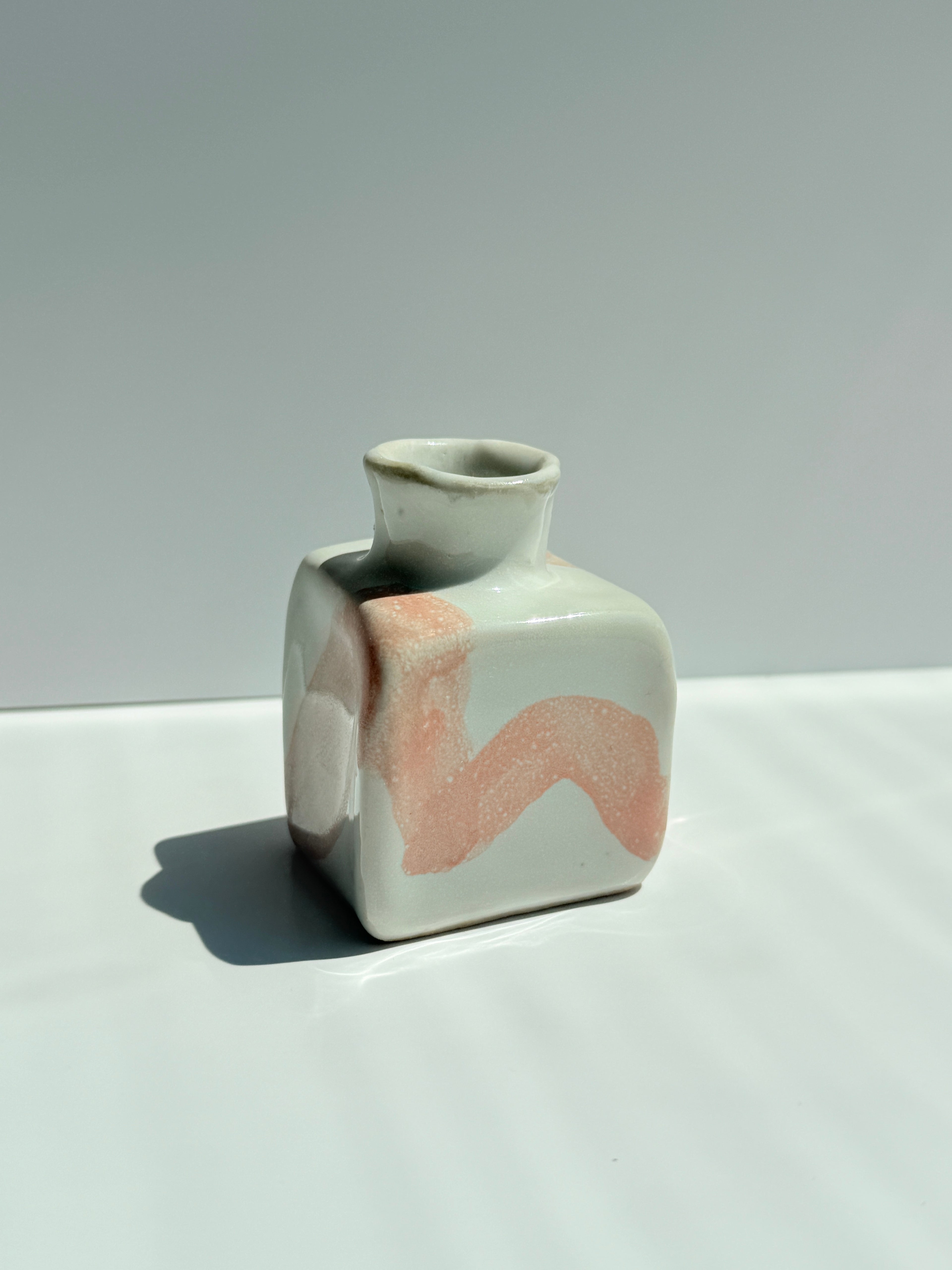 Small Square Porcelain Vase | Pink and White Bud Vase | Handmade Ceramic Vase