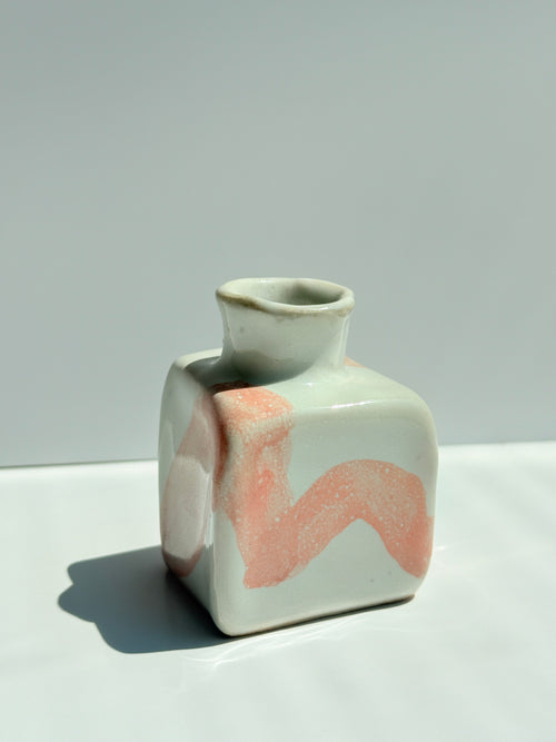 Small Square Porcelain Vase | Pink and White Bud Vase | Handmade Ceramic Vase