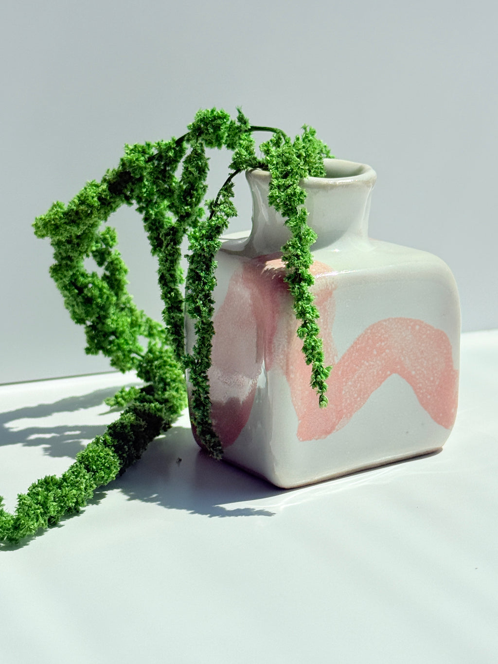 Small Square Porcelain Vase | Pink and White Bud Vase | Handmade Ceramic Vase