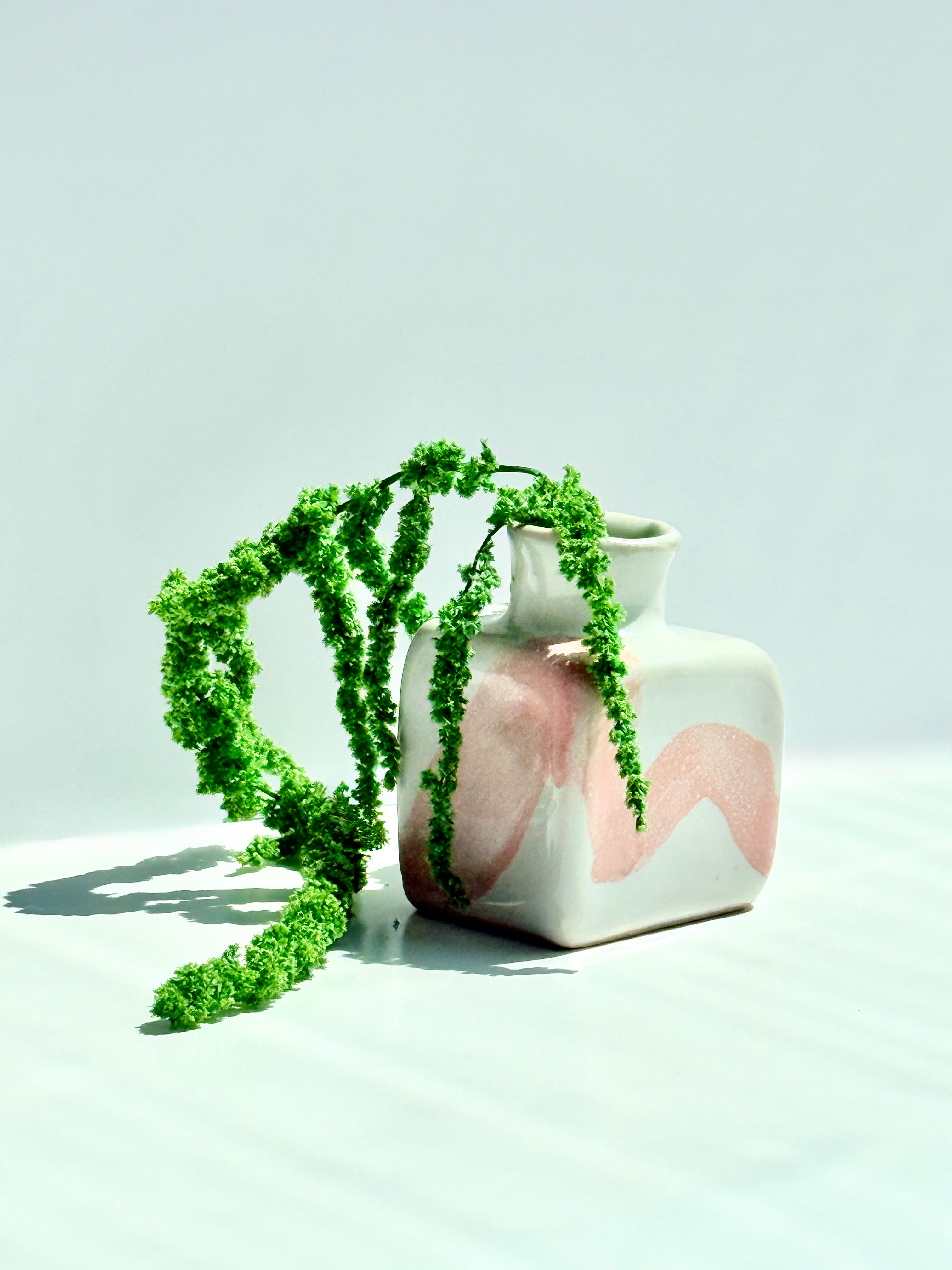 Small Square Porcelain Vase | Pink and White Bud Vase | Handmade Ceramic Vase