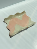 Handmade Porcelain Trinket Tray | Wavy Edge Ceramic Dish | Pink Brushstroke Spoon Rest