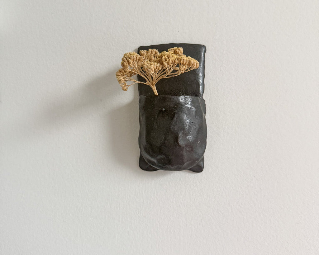 Wall Planter | Matte Black Handbuilt Stoneware Wall Hanging