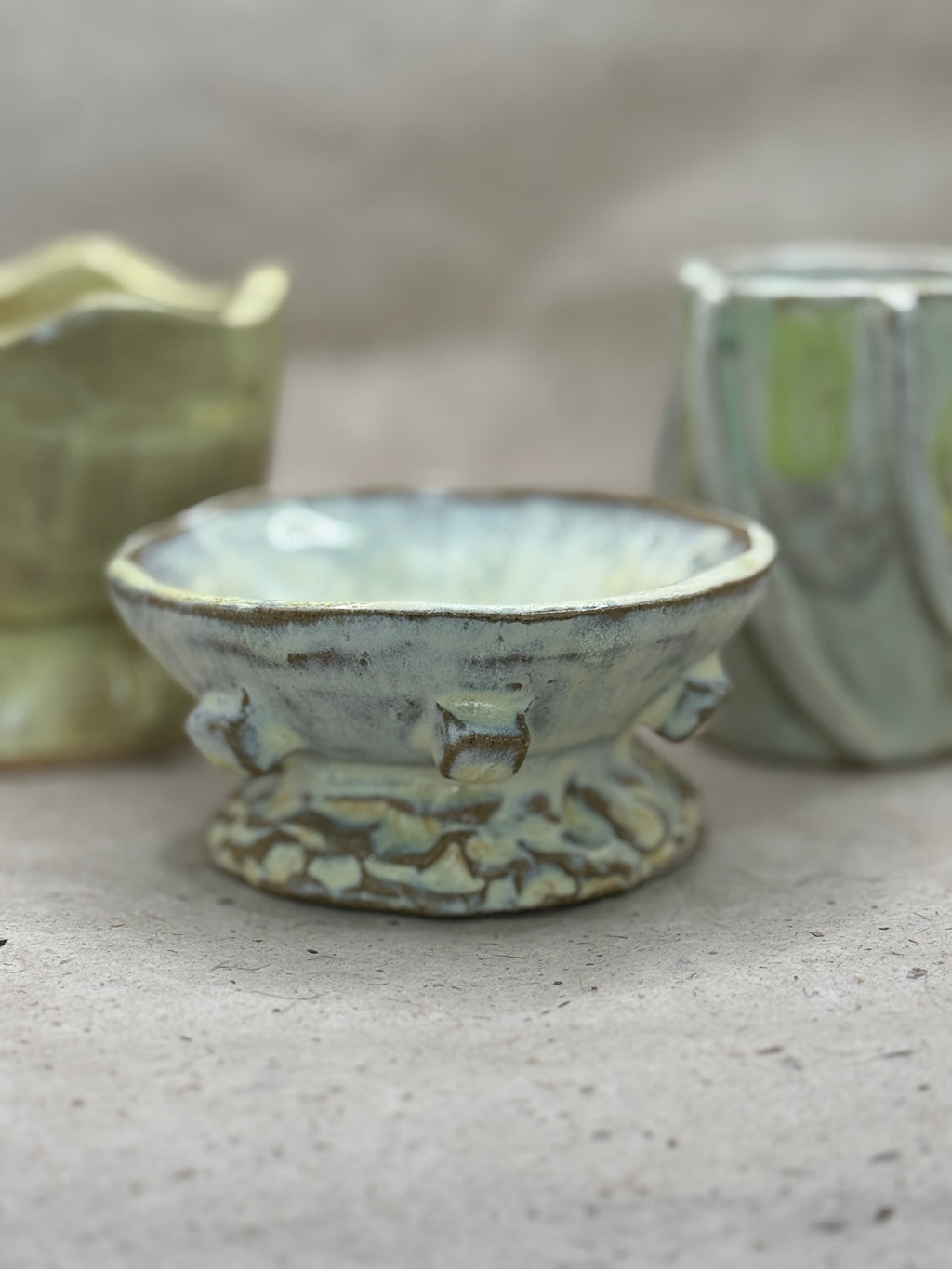 Handmade Yellow Ceramic Textured Bowl with Nubs