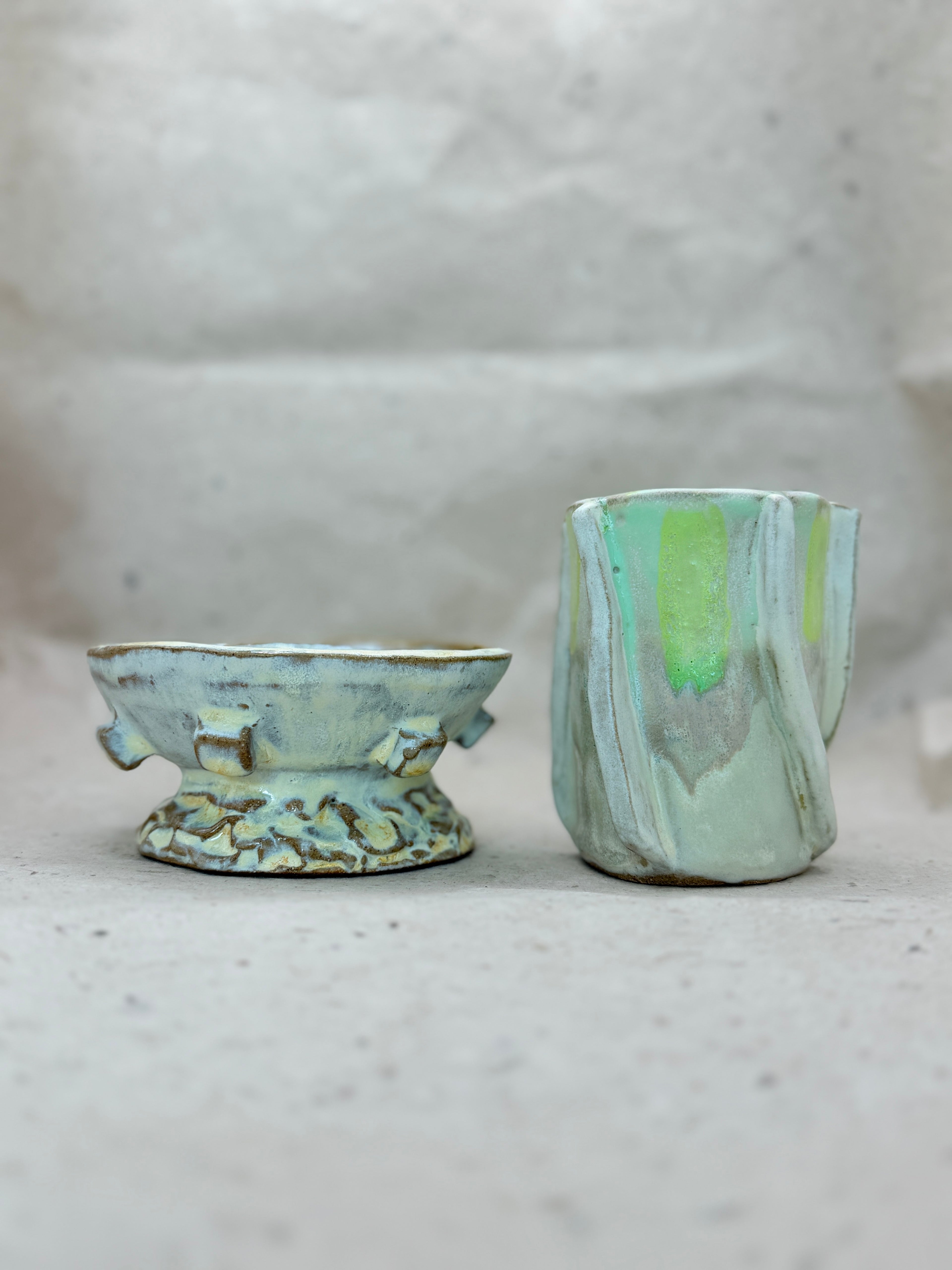 Handmade Yellow Ceramic Textured Bowl with Nubs