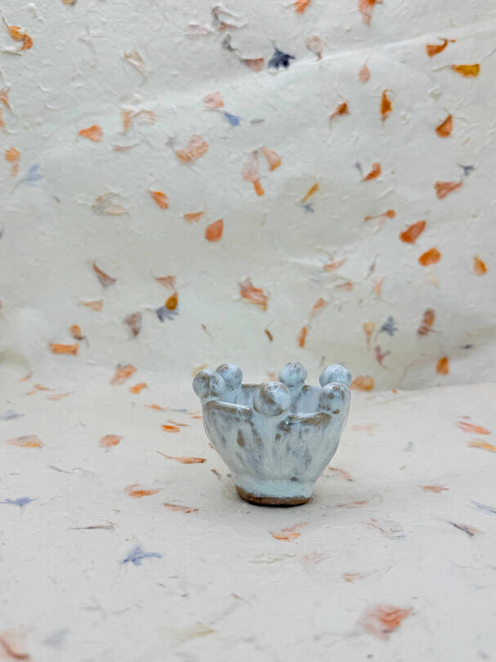 Mini White Ceramic Bowl with Ball Rim – Handmade Textured Vessel