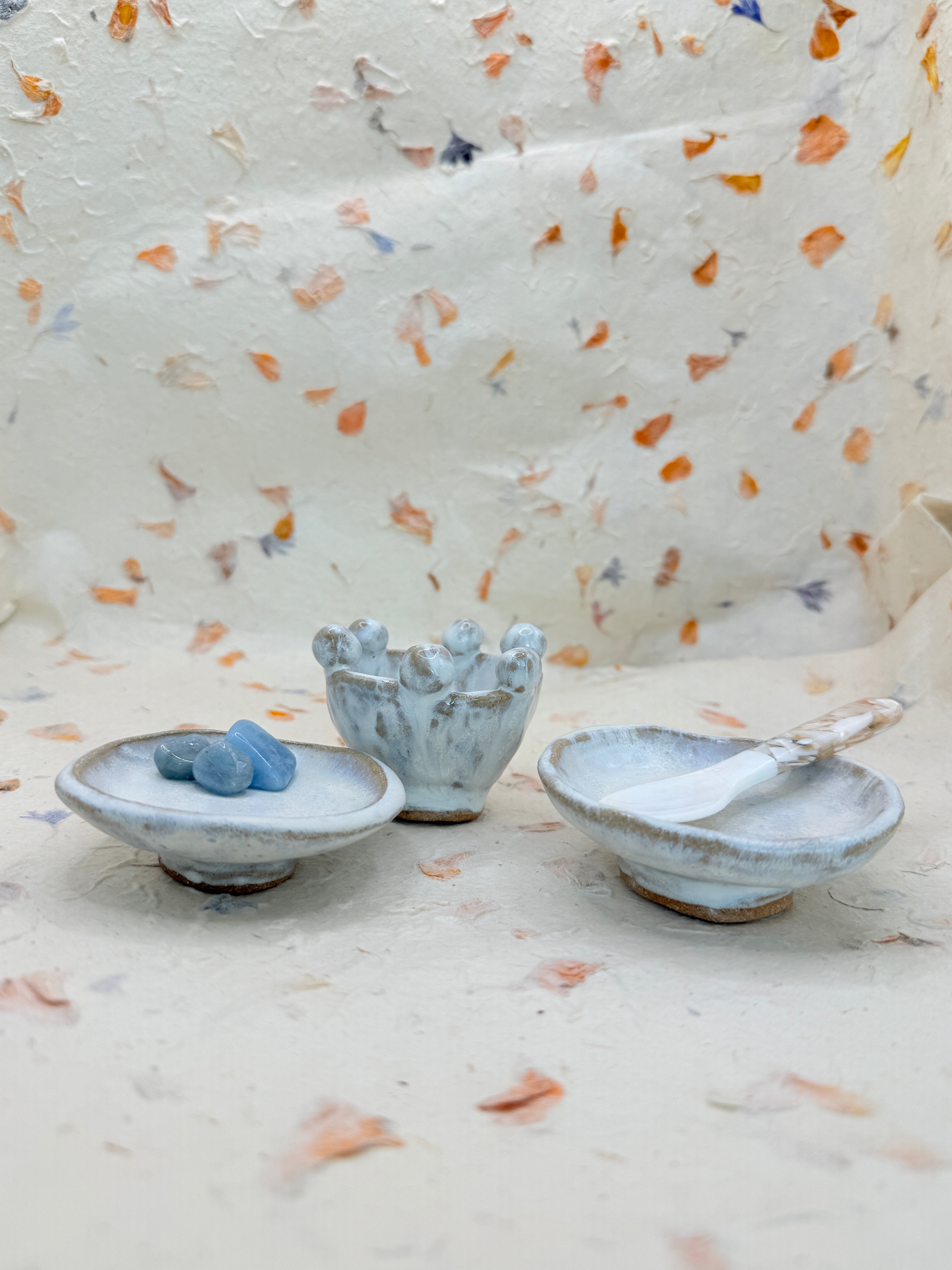 Mini White Ceramic Bowl with Ball Rim – Handmade Textured Vessel