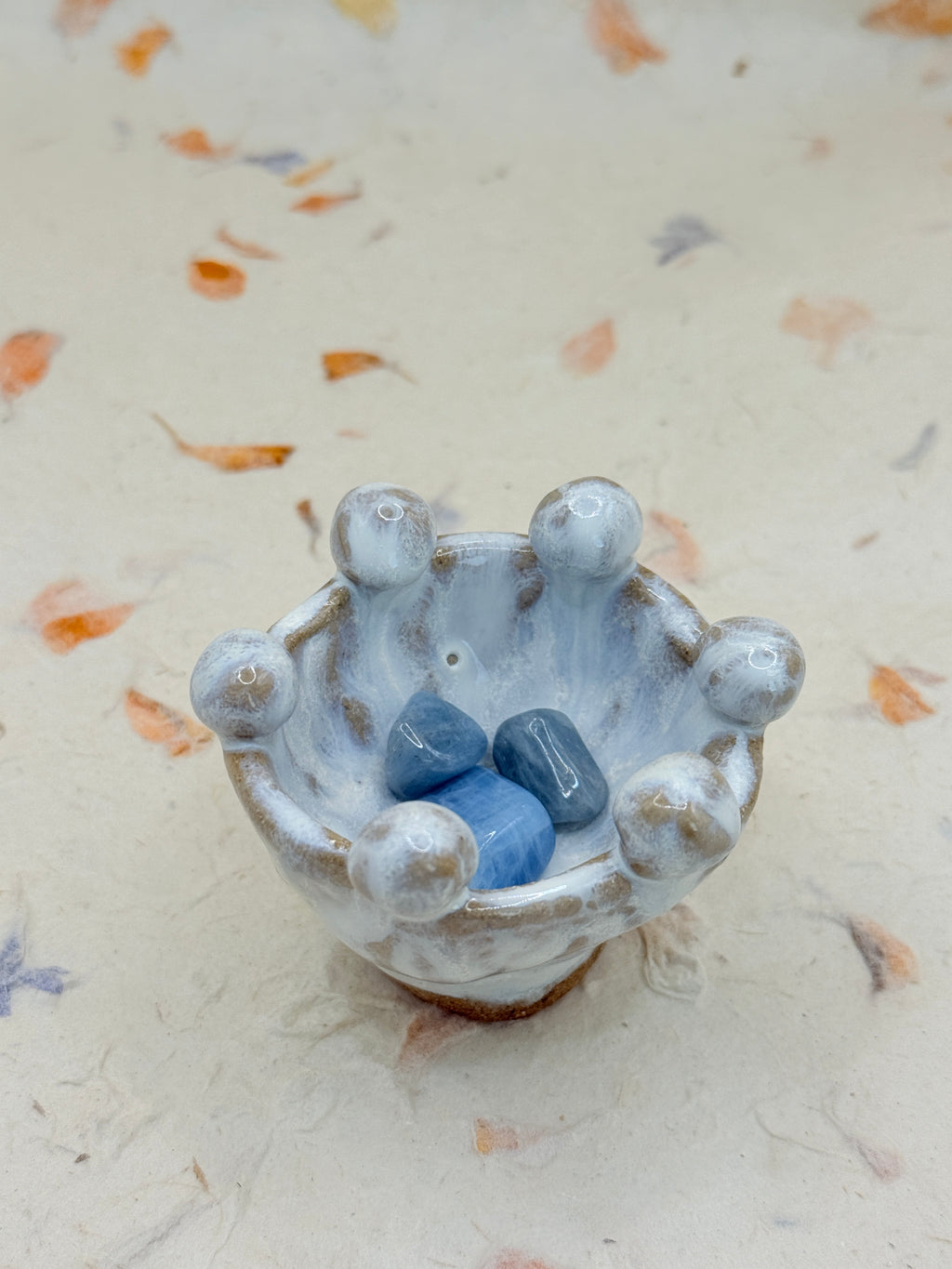 Mini White Ceramic Bowl with Ball Rim – Handmade Textured Vessel