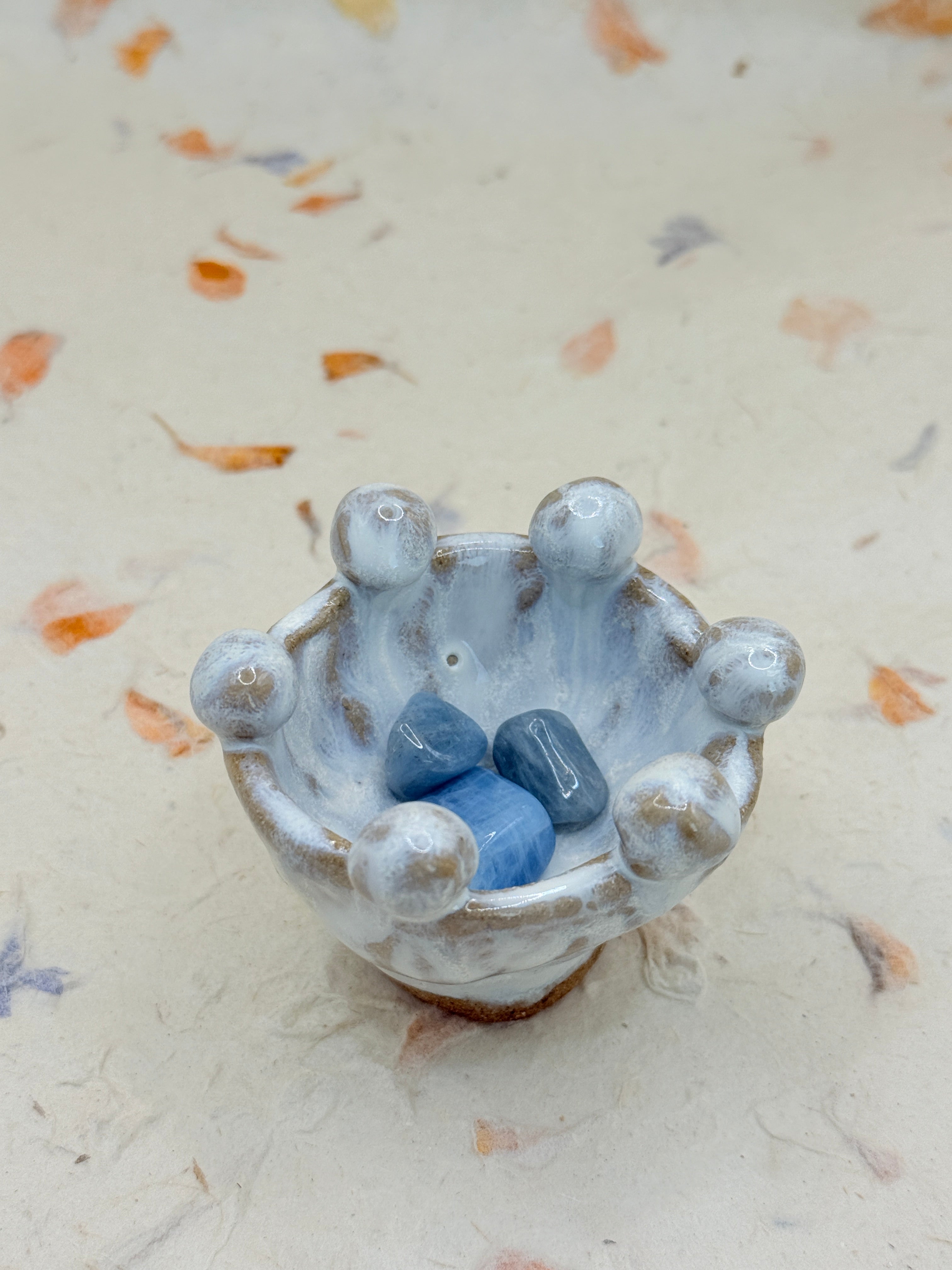 Mini White Ceramic Bowl with Ball Rim – Handmade Textured Vessel