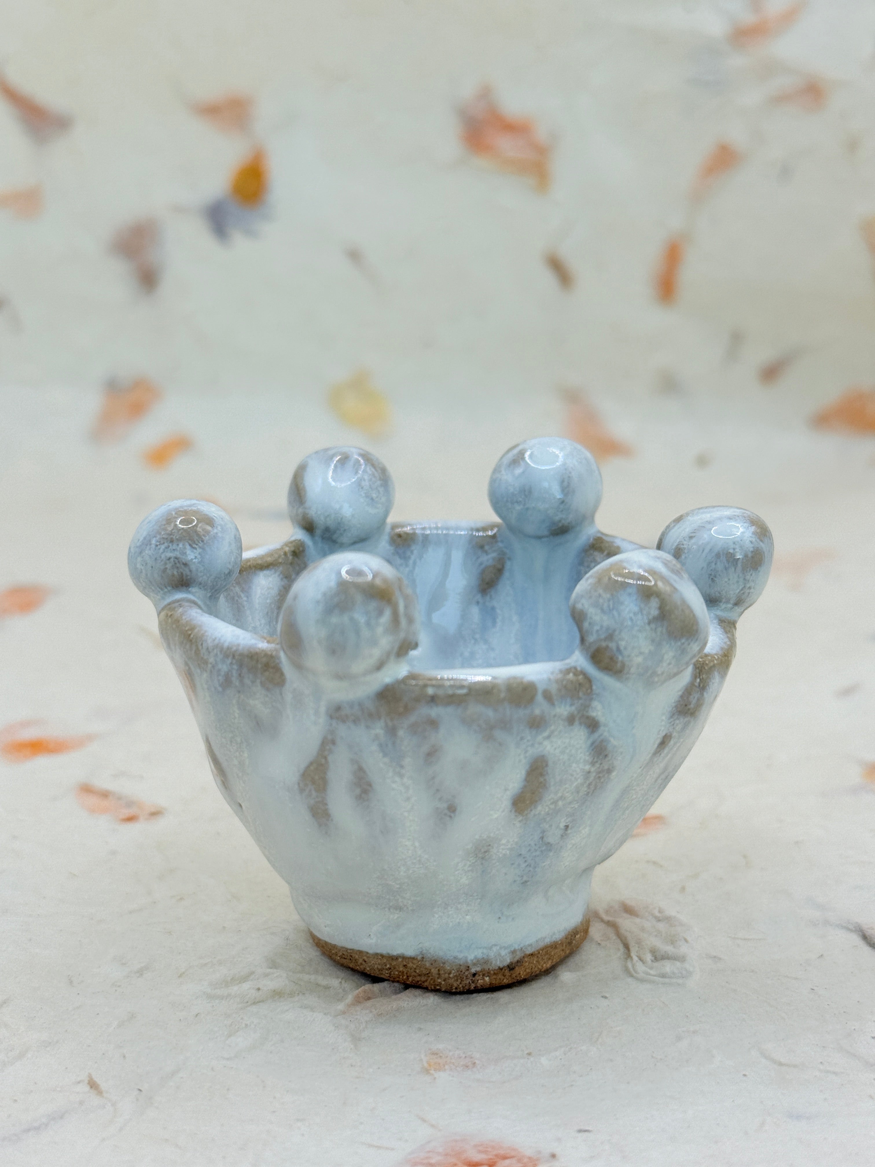 Mini White Ceramic Bowl with Ball Rim – Handmade Textured Vessel