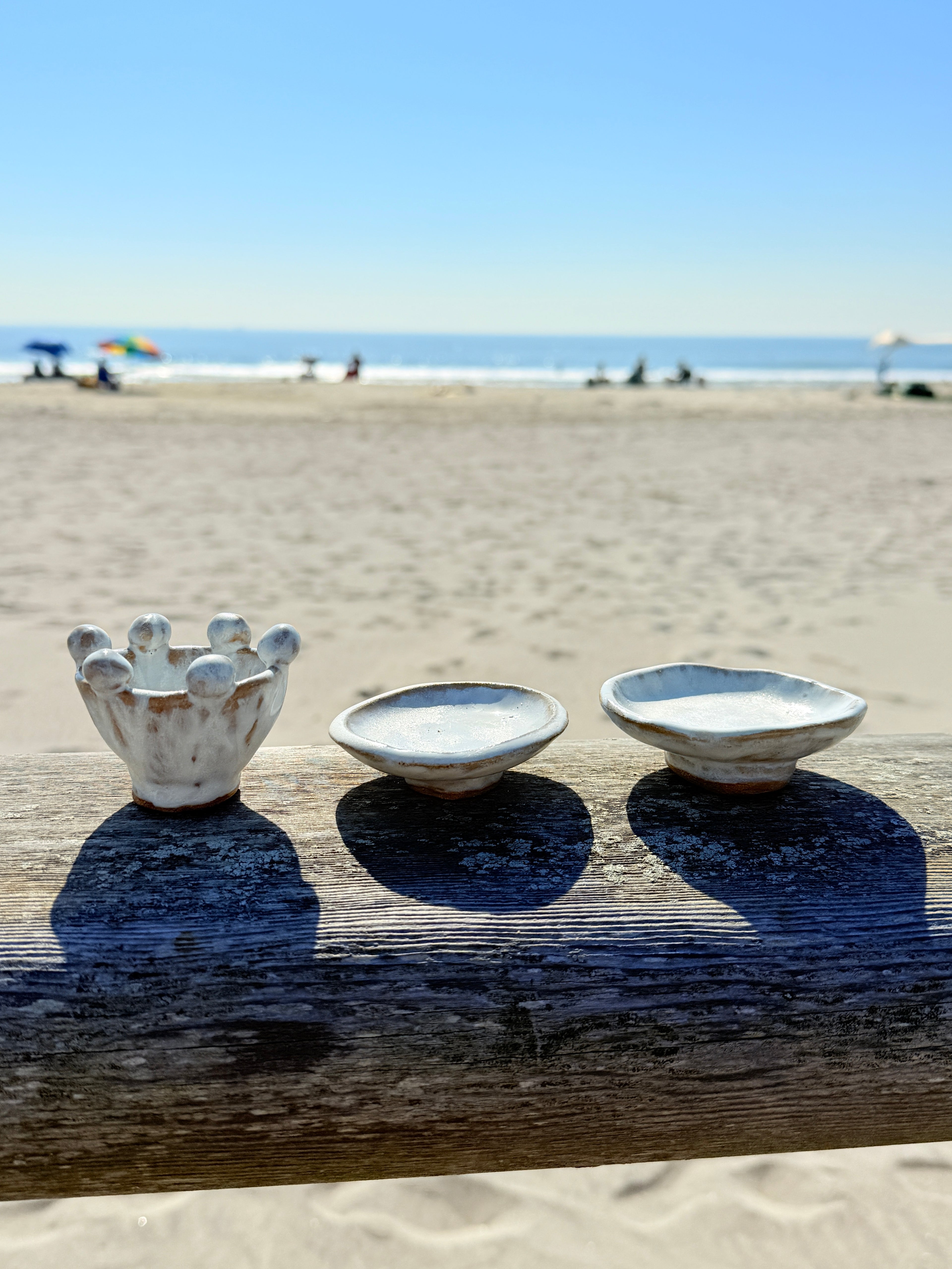 Mini White Ceramic Bowl with Ball Rim – Handmade Textured Vessel