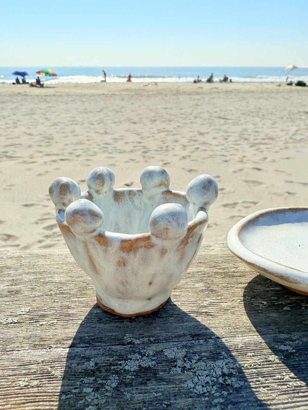 Mini White Ceramic Bowl with Ball Rim – Handmade Textured Vessel