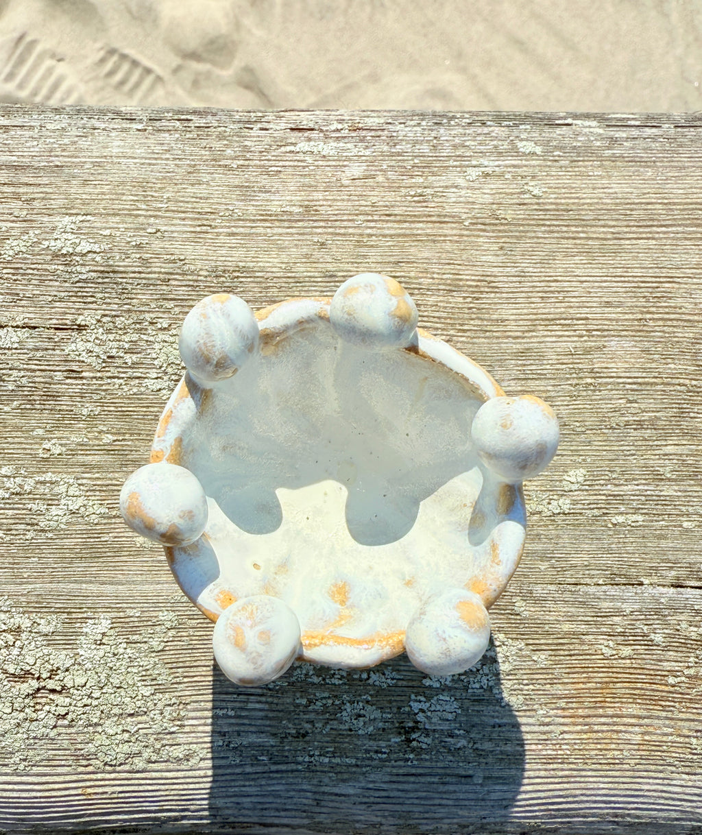 Mini White Ceramic Bowl with Ball Rim – Handmade Textured Vessel