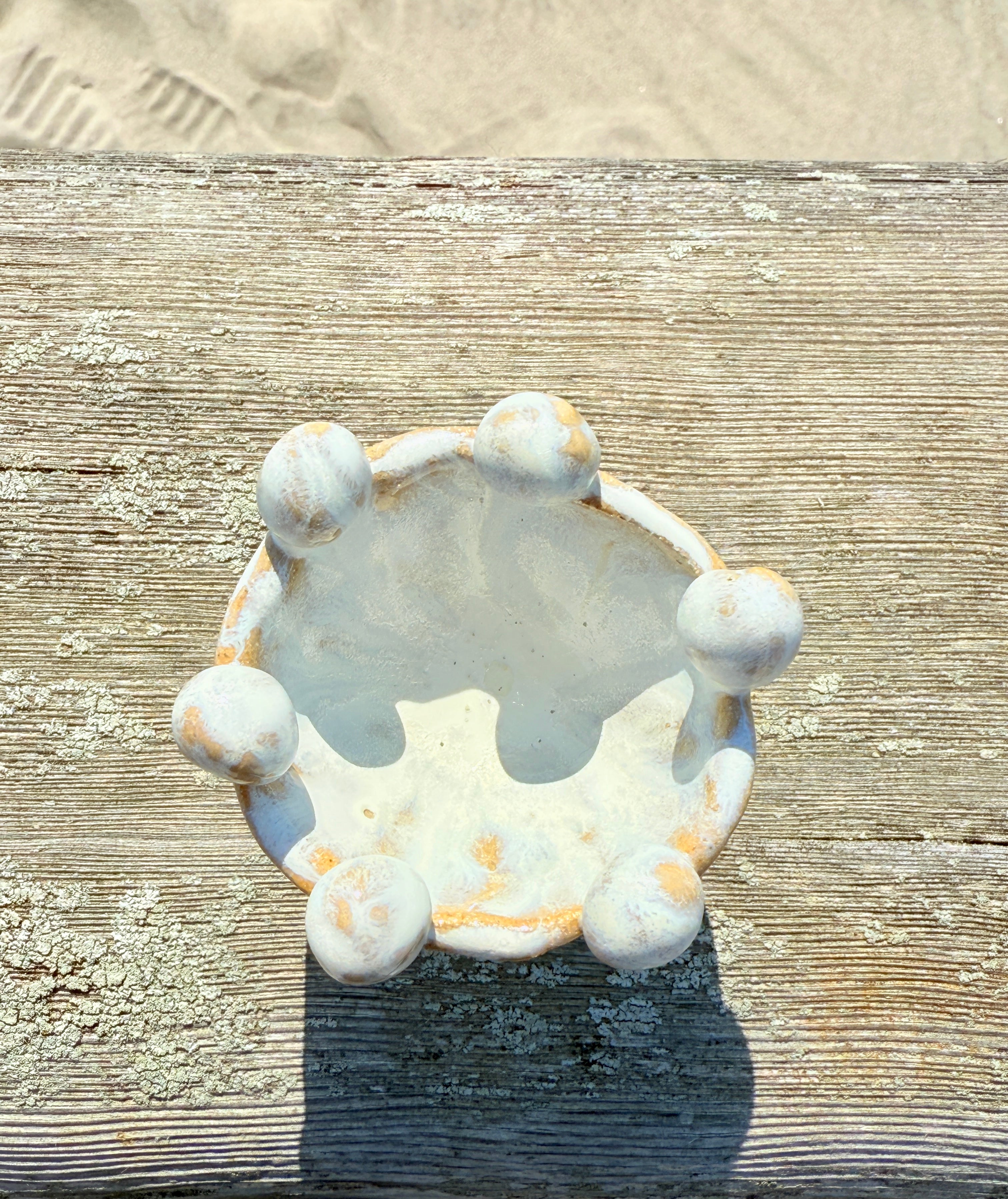 Mini White Ceramic Bowl with Ball Rim – Handmade Textured Vessel