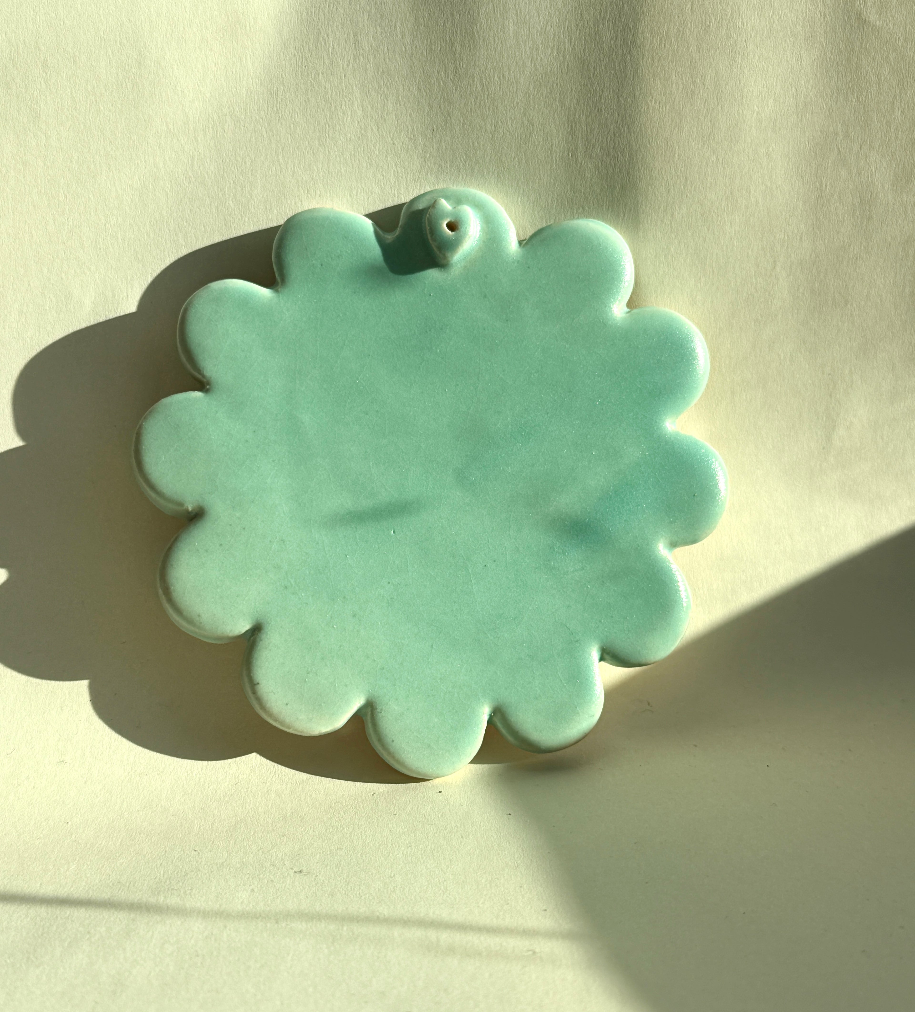 Handbuilt Ceramic Flower Incense Holder – Sea Blue Glaze | 4” Handmade Stoneware