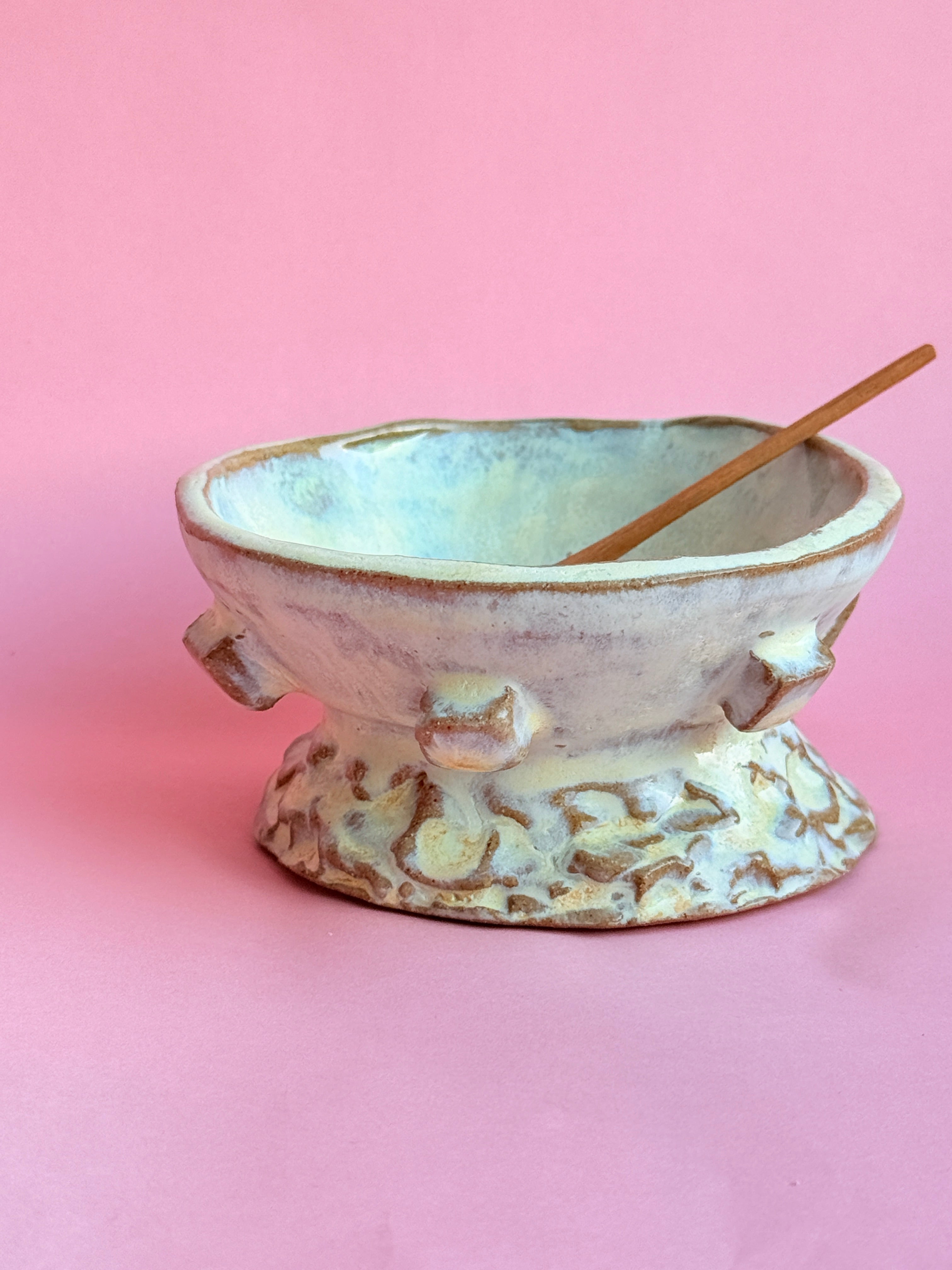 Handmade Yellow Ceramic Textured Bowl with Nubs