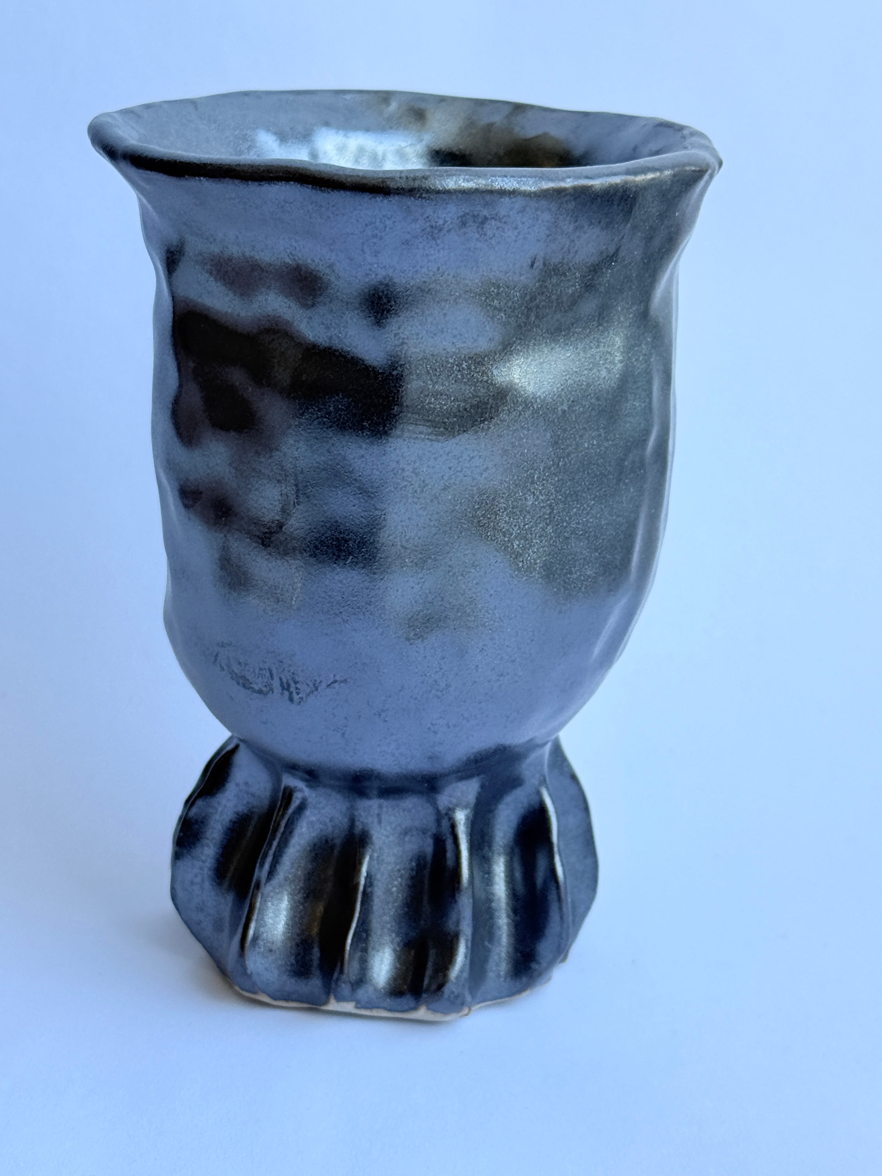 Metallic Ceramic Goblet — Handbuilt Stoneware with Sculpted Base