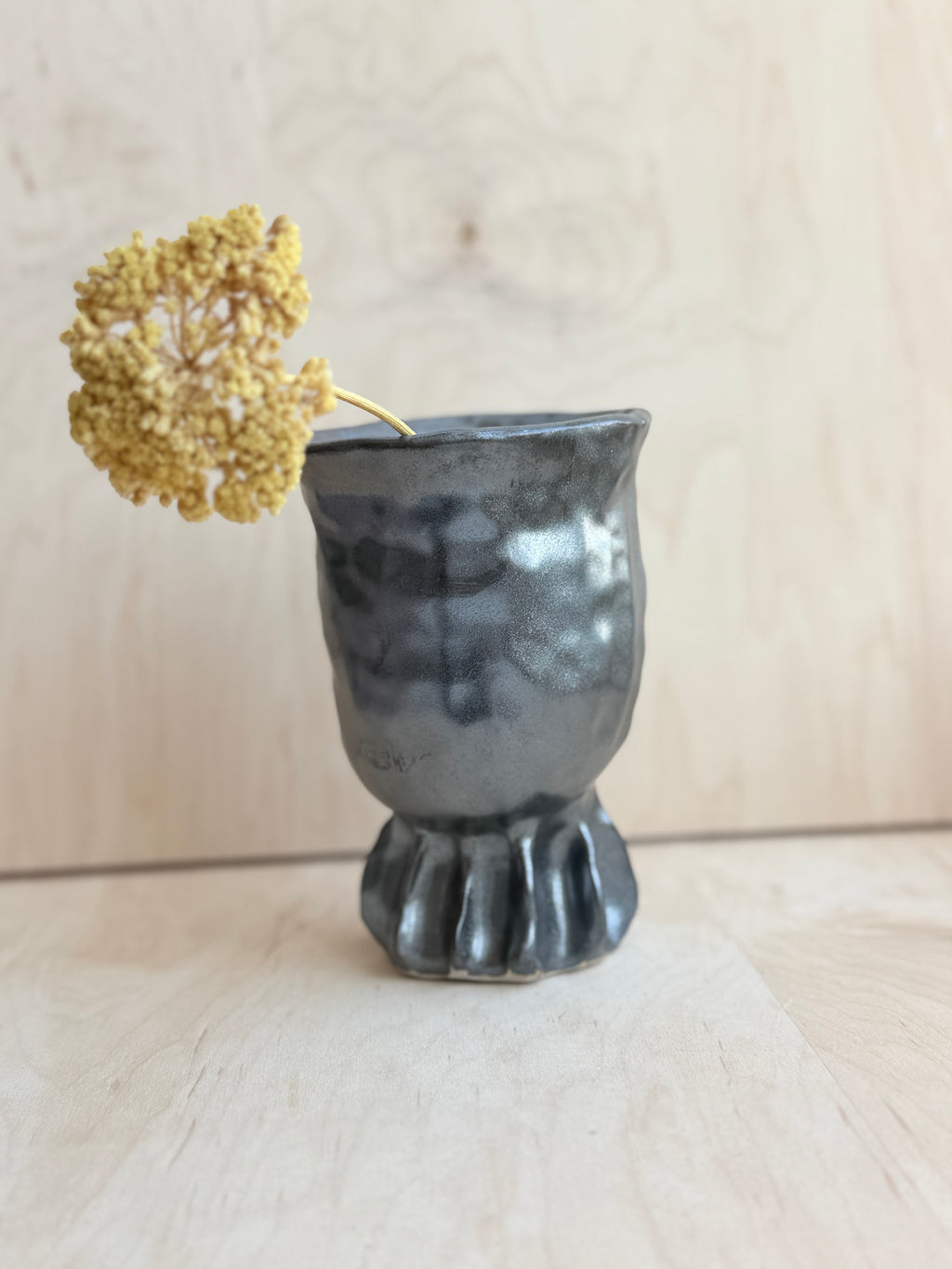 Metallic Ceramic Goblet — Handbuilt Stoneware with Sculpted Base