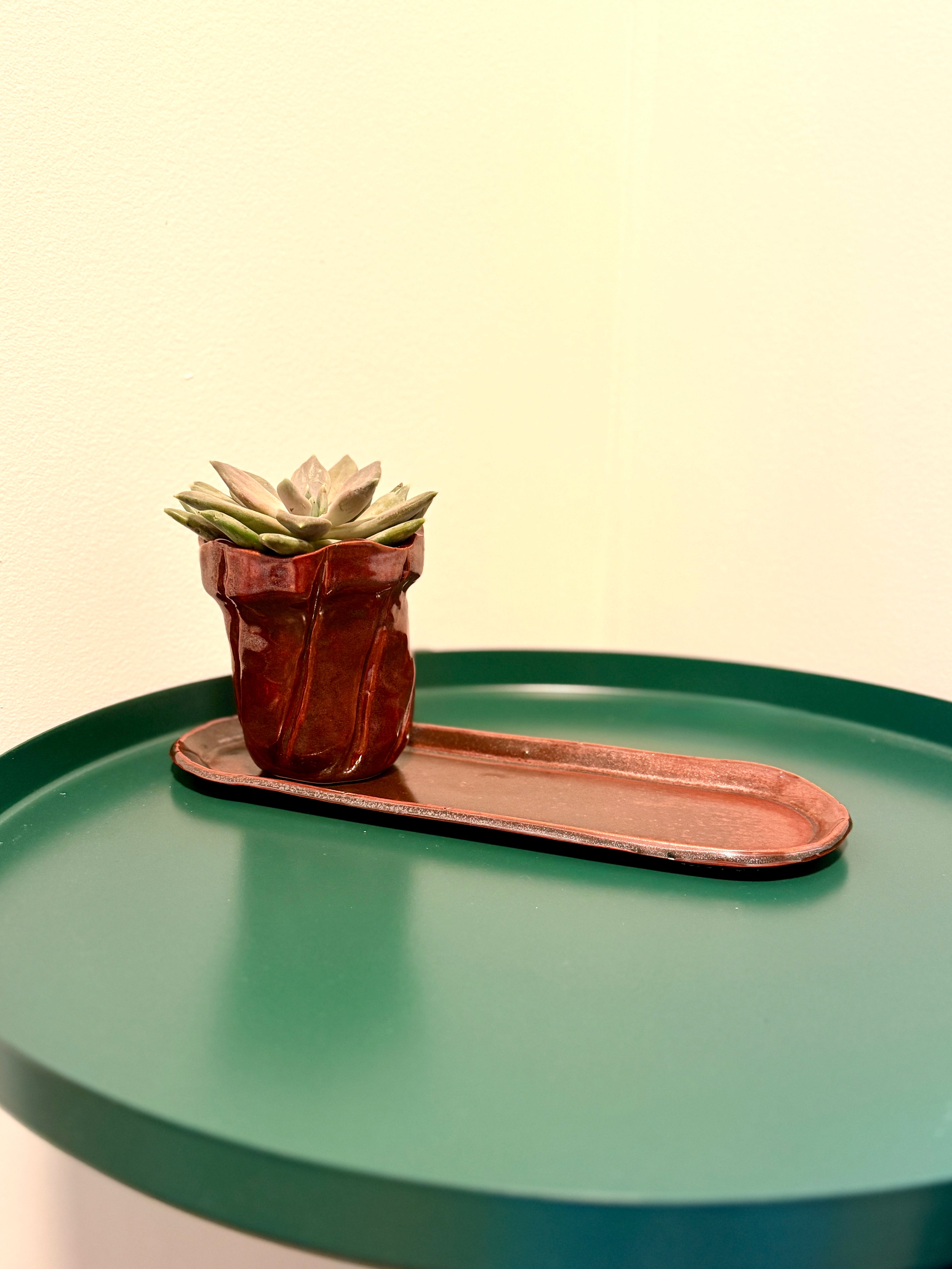 Metallic Ceramic Oval Tray — Handbuilt Stoneware Catch-All