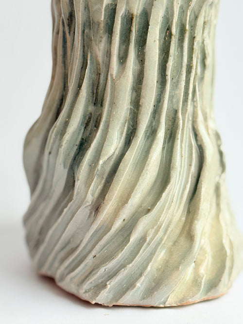 Handmade Ceramic Vase – Organic Stoneware Vase with Carved Texture