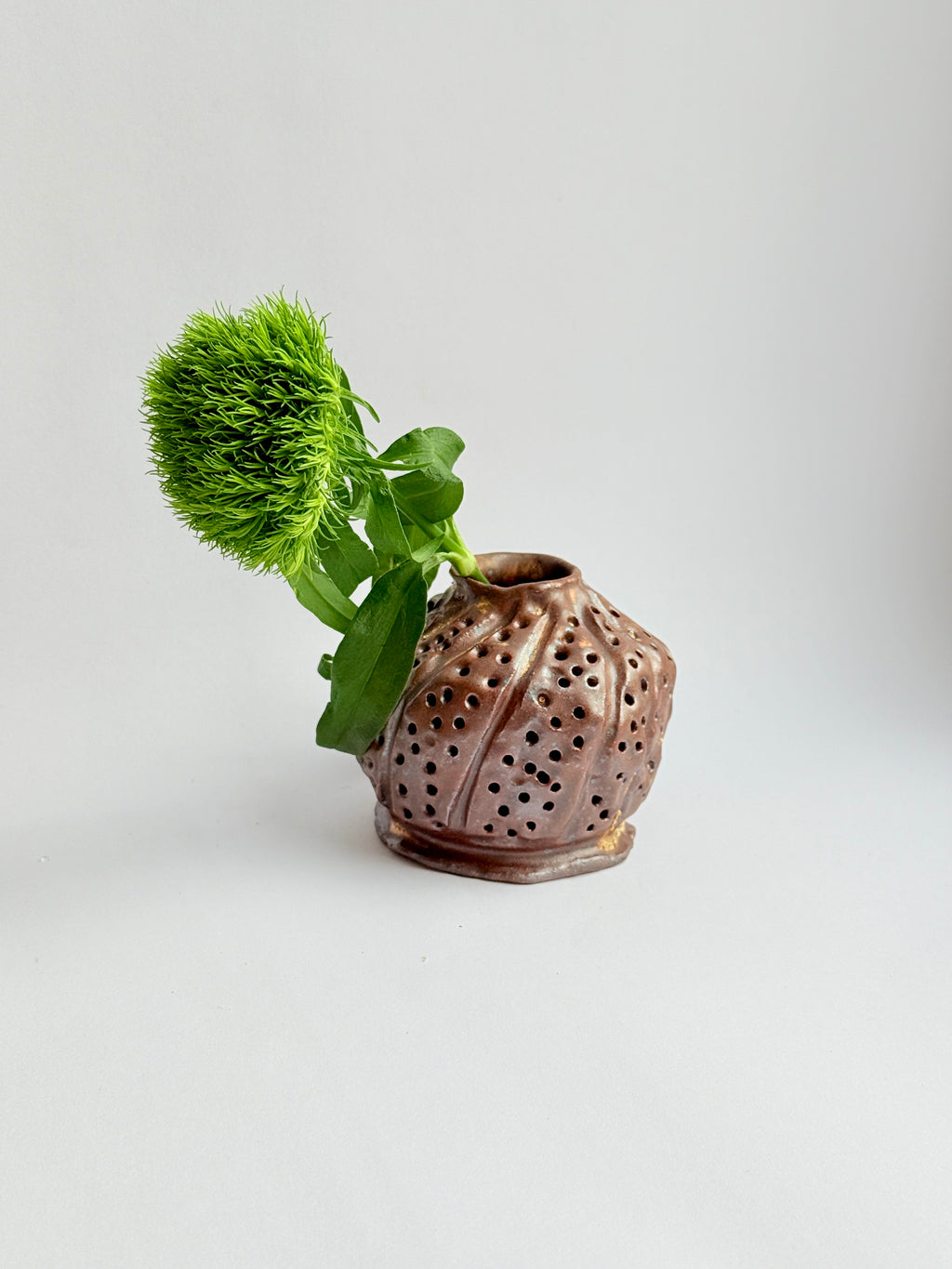 Handmade Ceramic Bud Vase – Small Stoneware Vase with Pierced Texture
