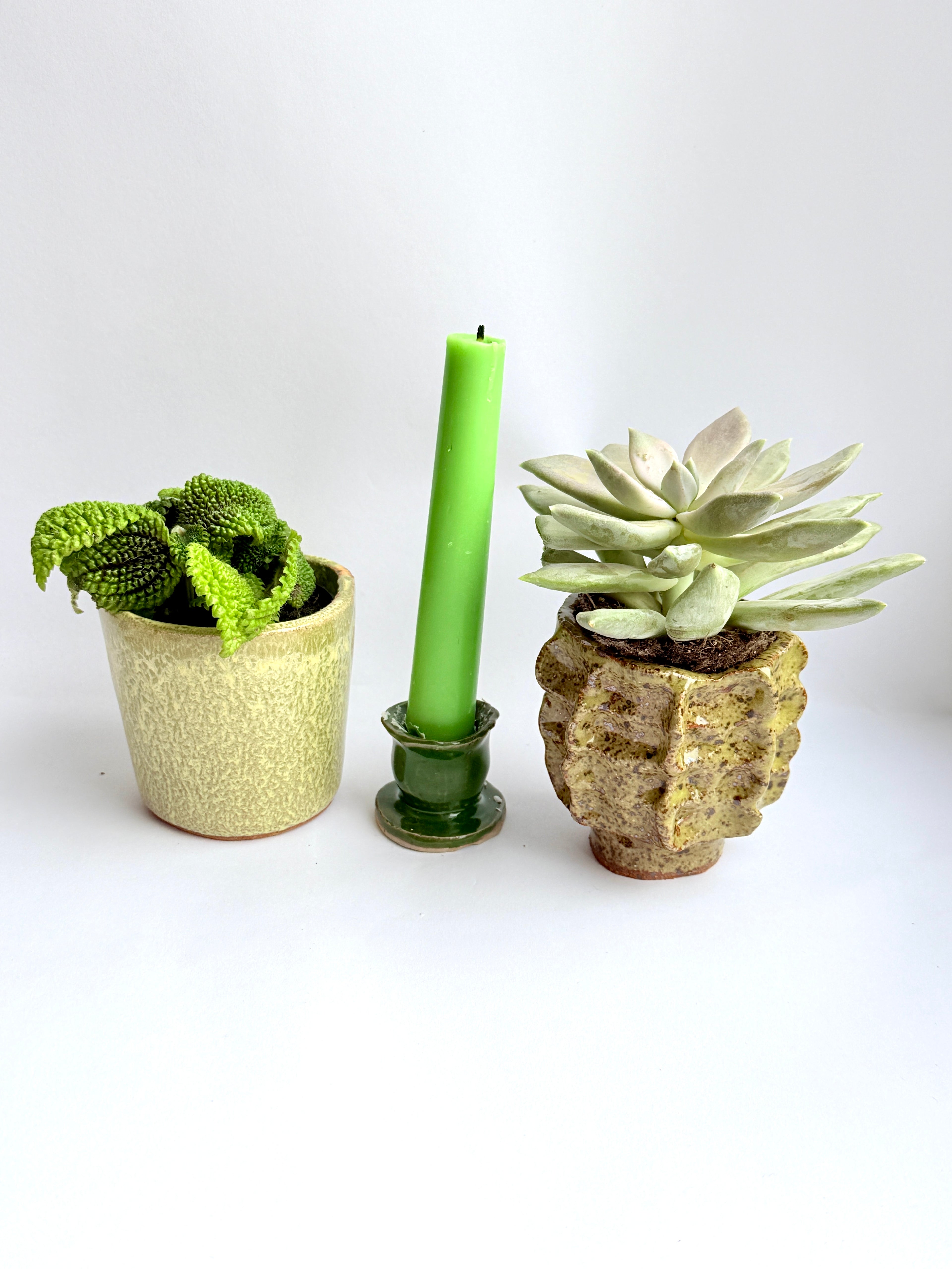 Handmade Ceramic Cup – Small Green Stoneware Drinking Cup or Mini Plant Holder