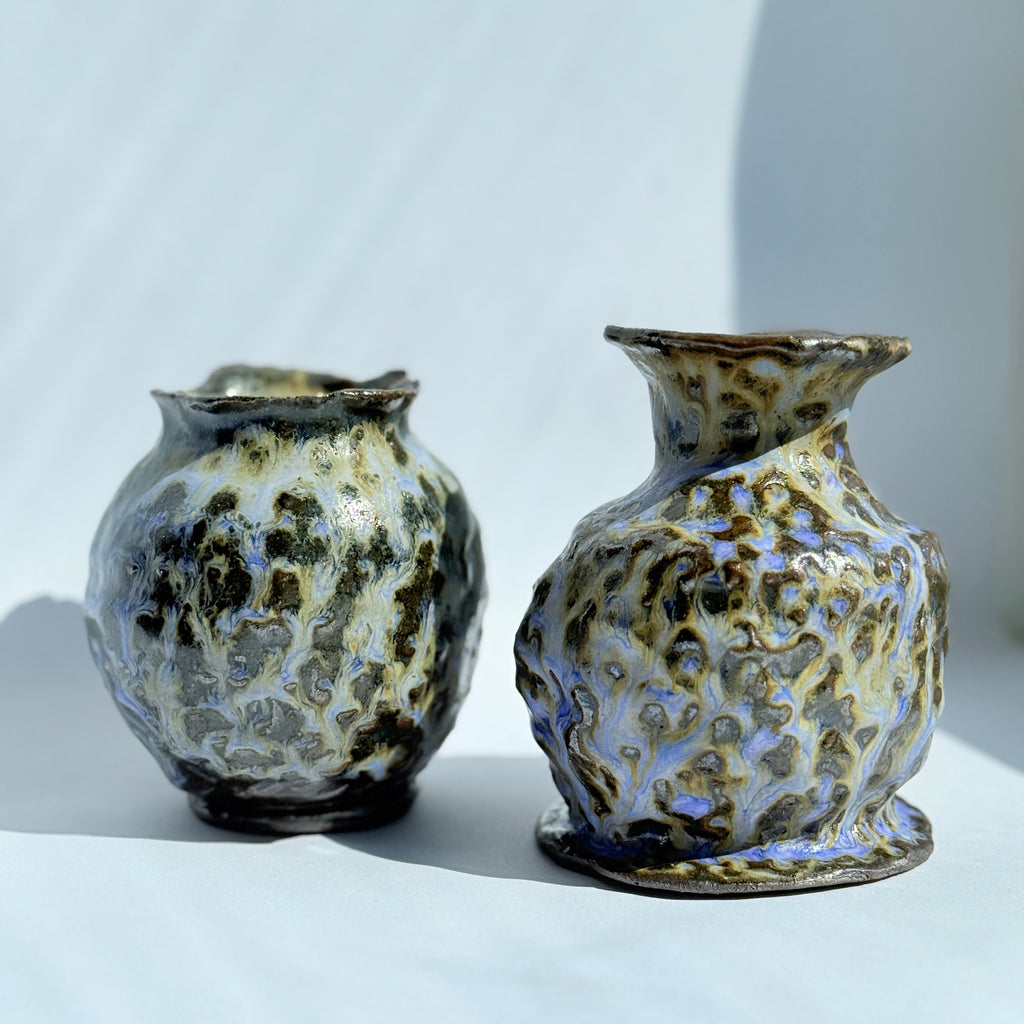 Purple & Brown Lava Glaze Ceramic Vase — Handbuilt Stoneware, Two Forms