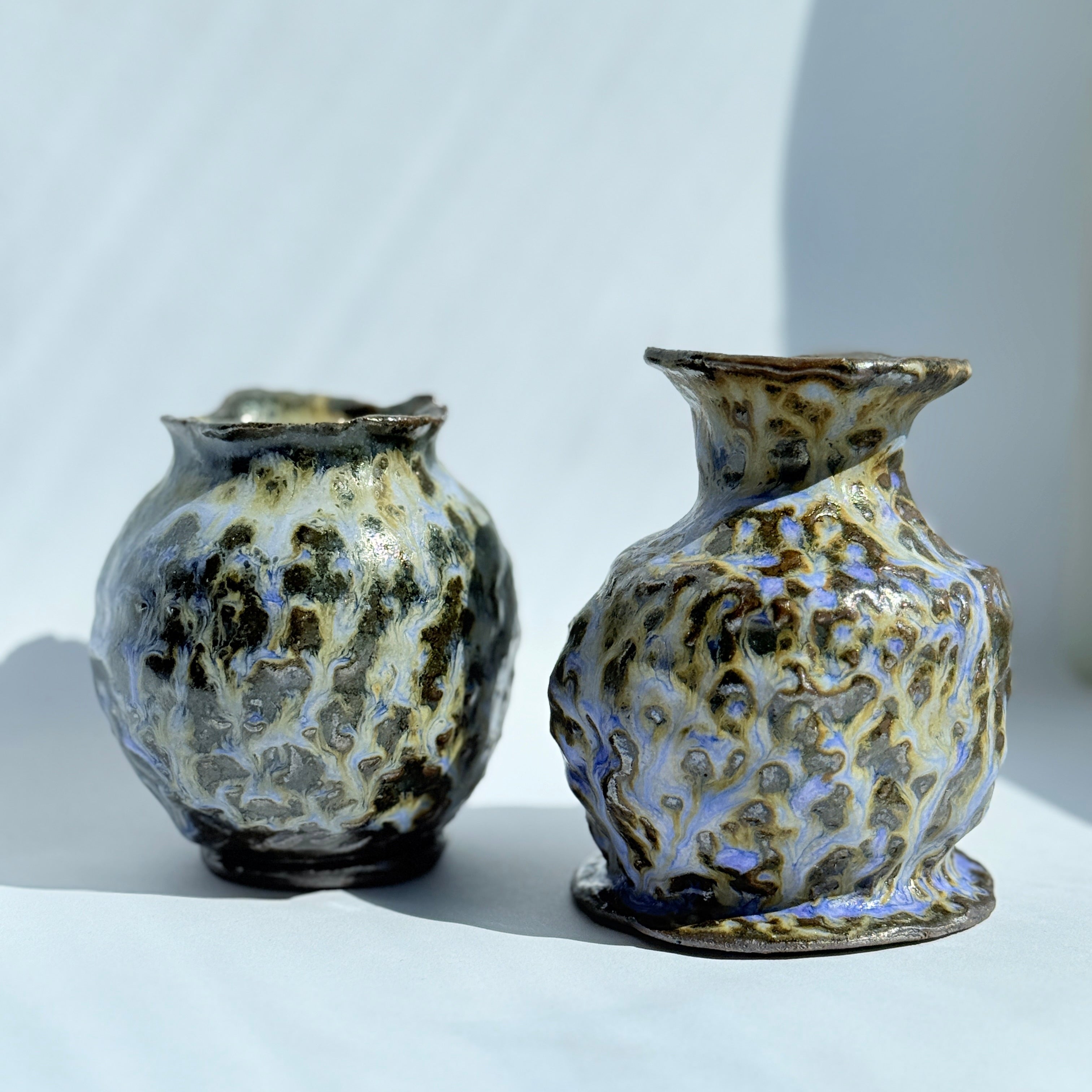Purple & Brown Lava Glaze Ceramic Vase — Handbuilt Stoneware, Two Forms
