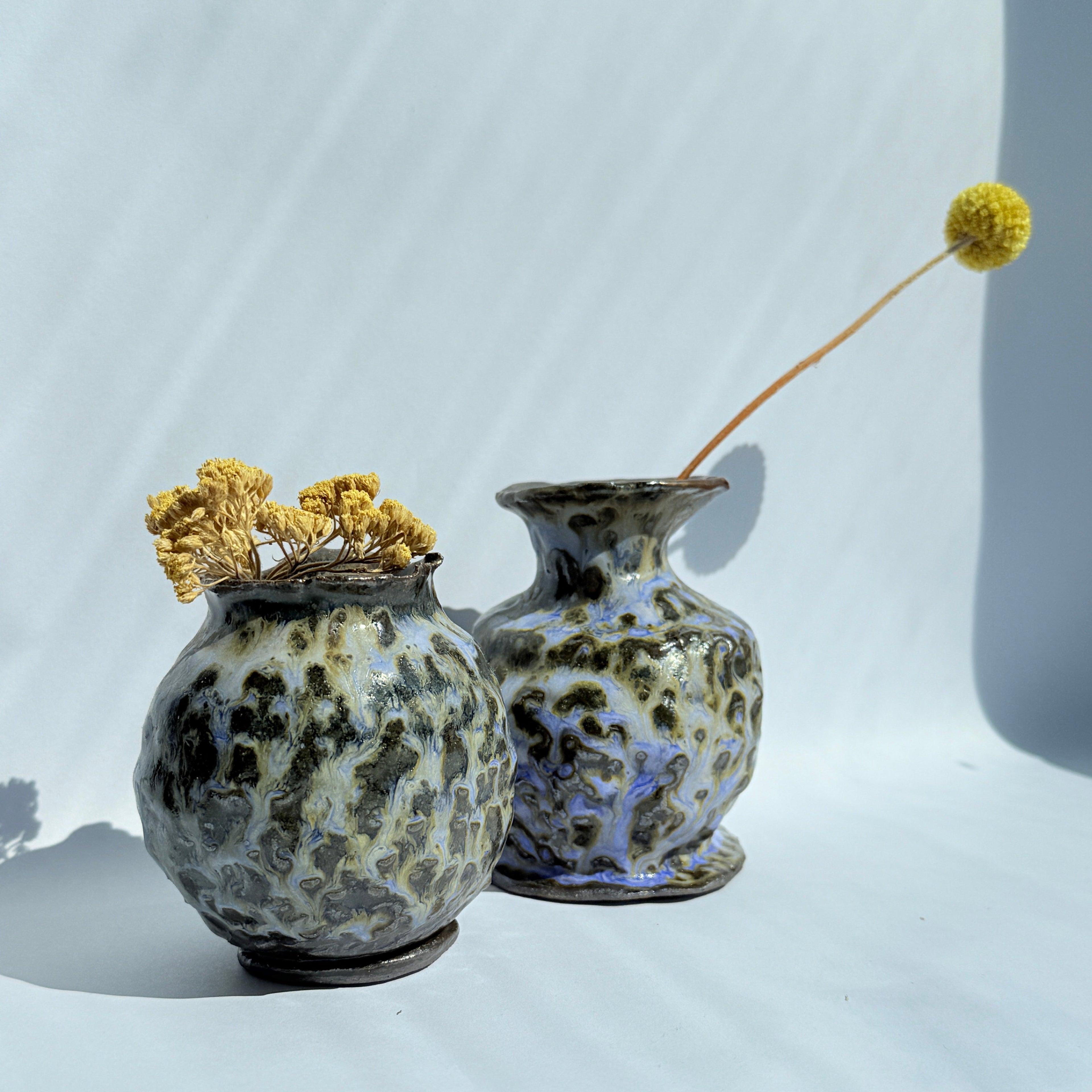 Purple & Brown Lava Glaze Ceramic Vase — Handbuilt Stoneware, Two Forms