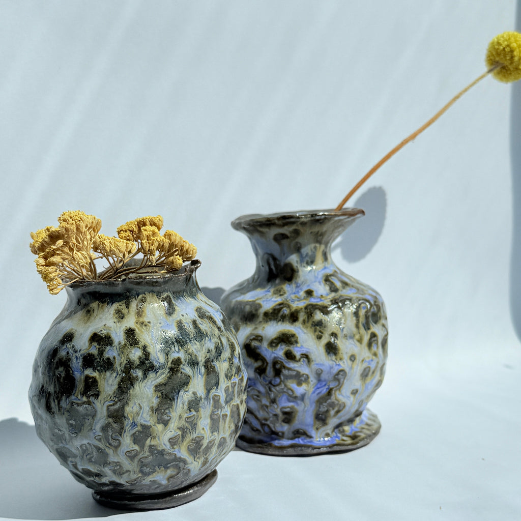 Purple & Brown Lava Glaze Ceramic Vase — Handbuilt Stoneware, Two Forms